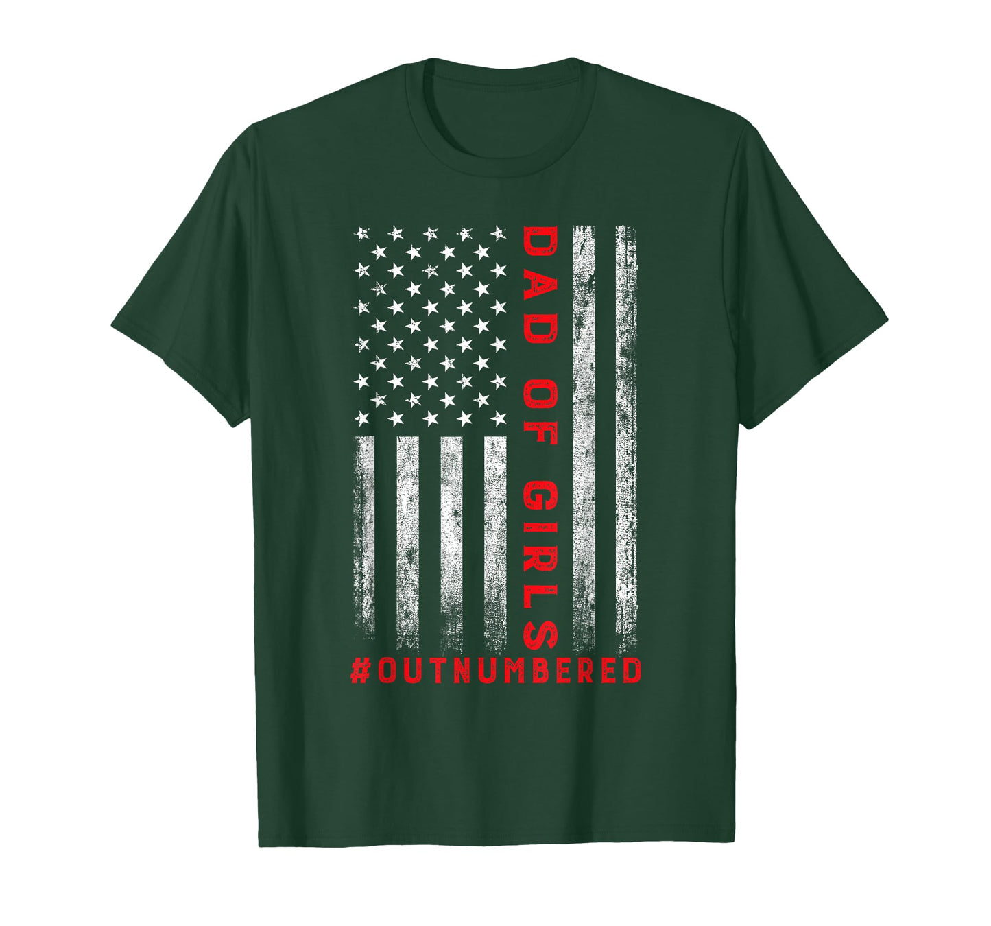 Dad Of Girls Outnumbered Vintage American Flag 4th Of July T-Shirt