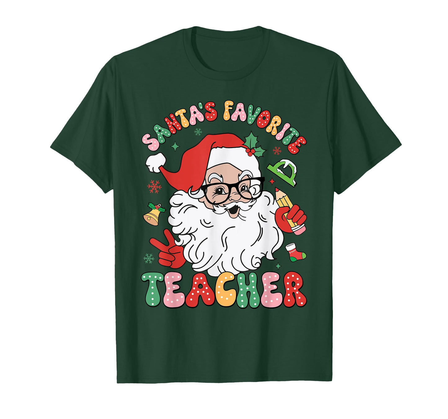 Santa Favorite Teacher Groovy Christmas Teacher Boys Girls T-Shirt