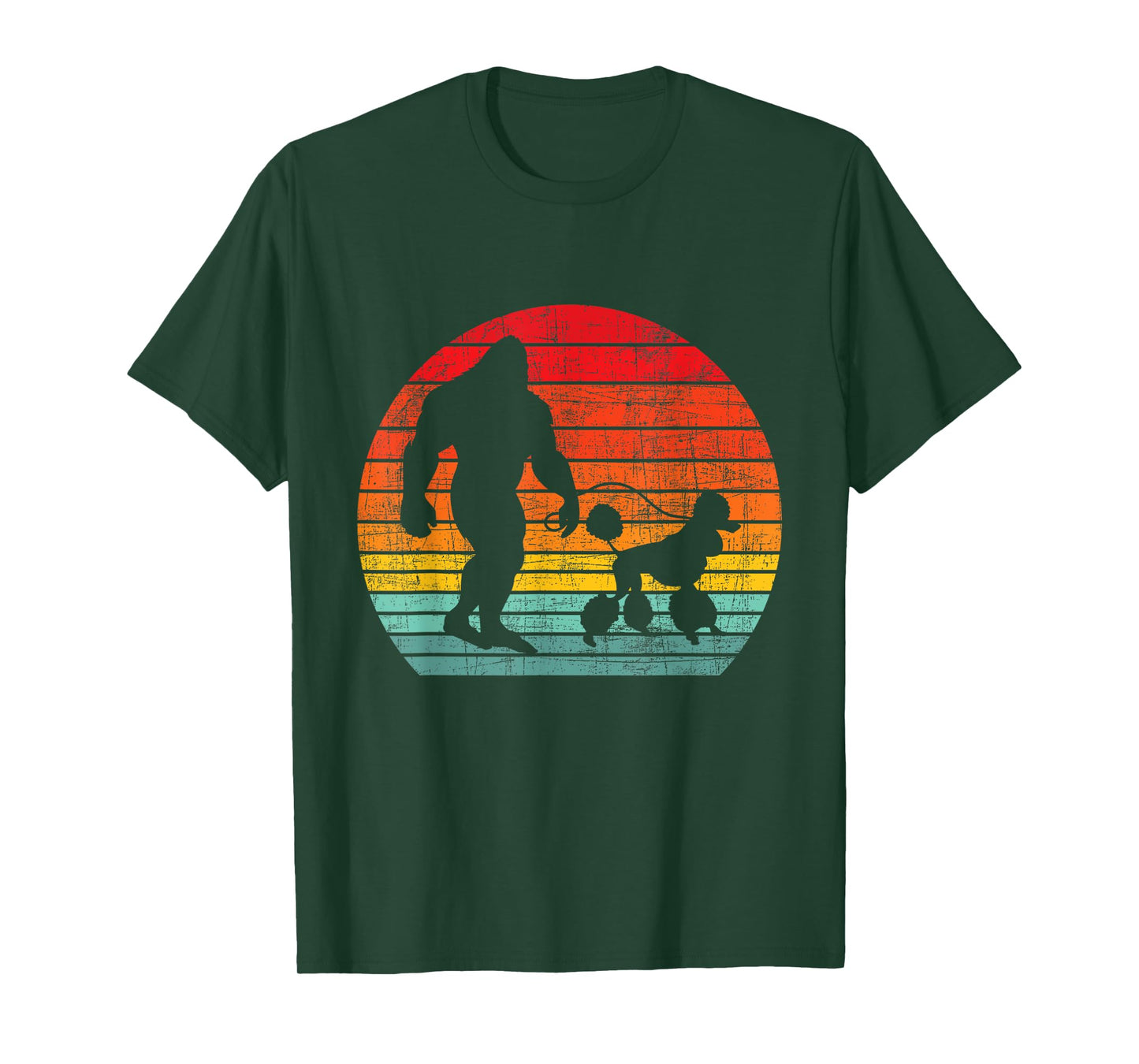 Retro Sunset Bigfoot And Poodle - Puppy Owner Dog Lover T-Shirt