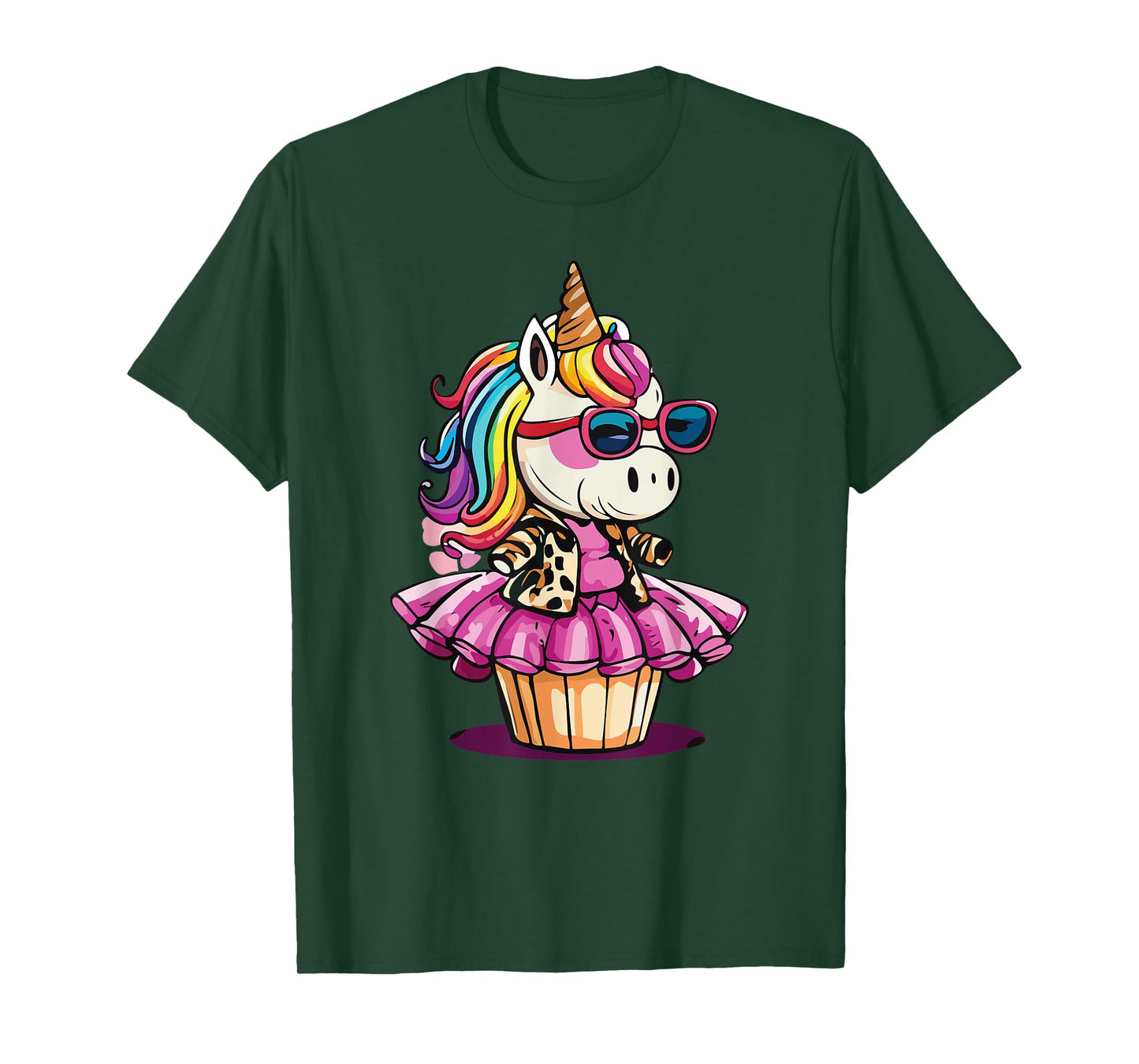 Unicorn Cupcake Cute Leopard Print Rainbow Unicorn Party T-Shirt, Small