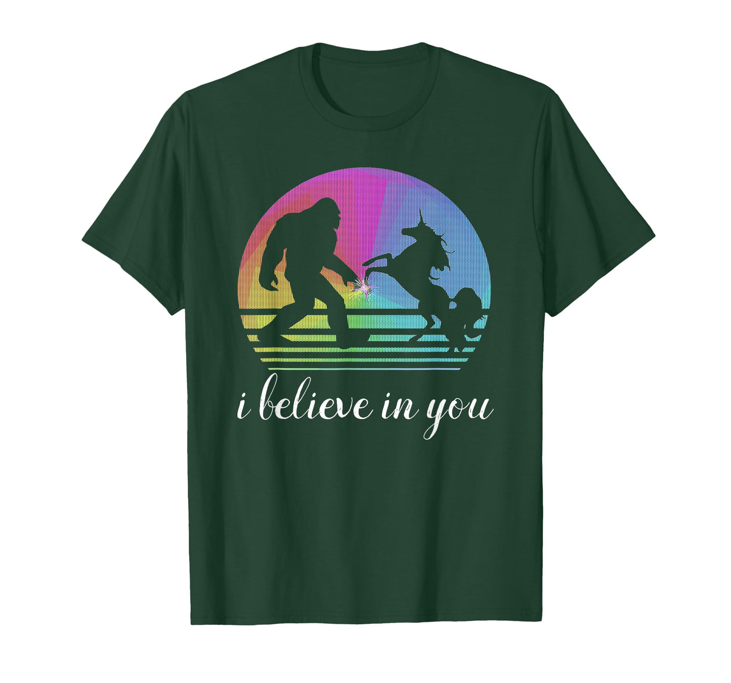 Bigfoot Unicorn Funny Couple Design "I Believe in You" quote T-Shirt
