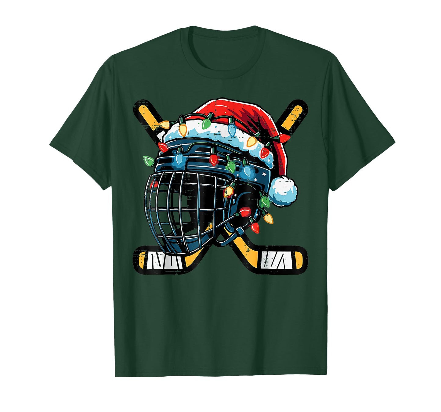 Christmas Ice Hockey Helmet Santa Xmas Boys Ugly Sweaters T-Shirt
