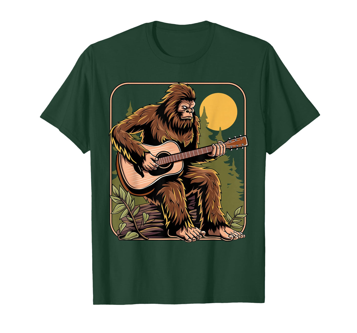 Retro Bigfoot Sasquatch Playing Acoustic Guitar Guitarist T-Shirt