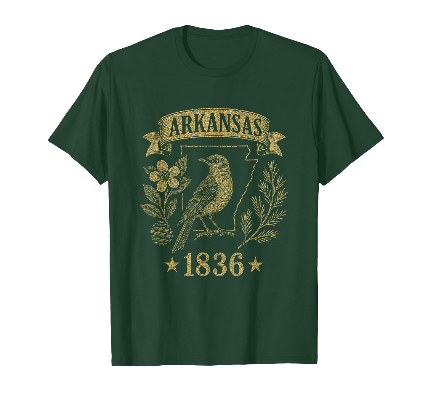 Arkansas 1836 Vintage Mockingbird Nature Retro Pride T-Shirt