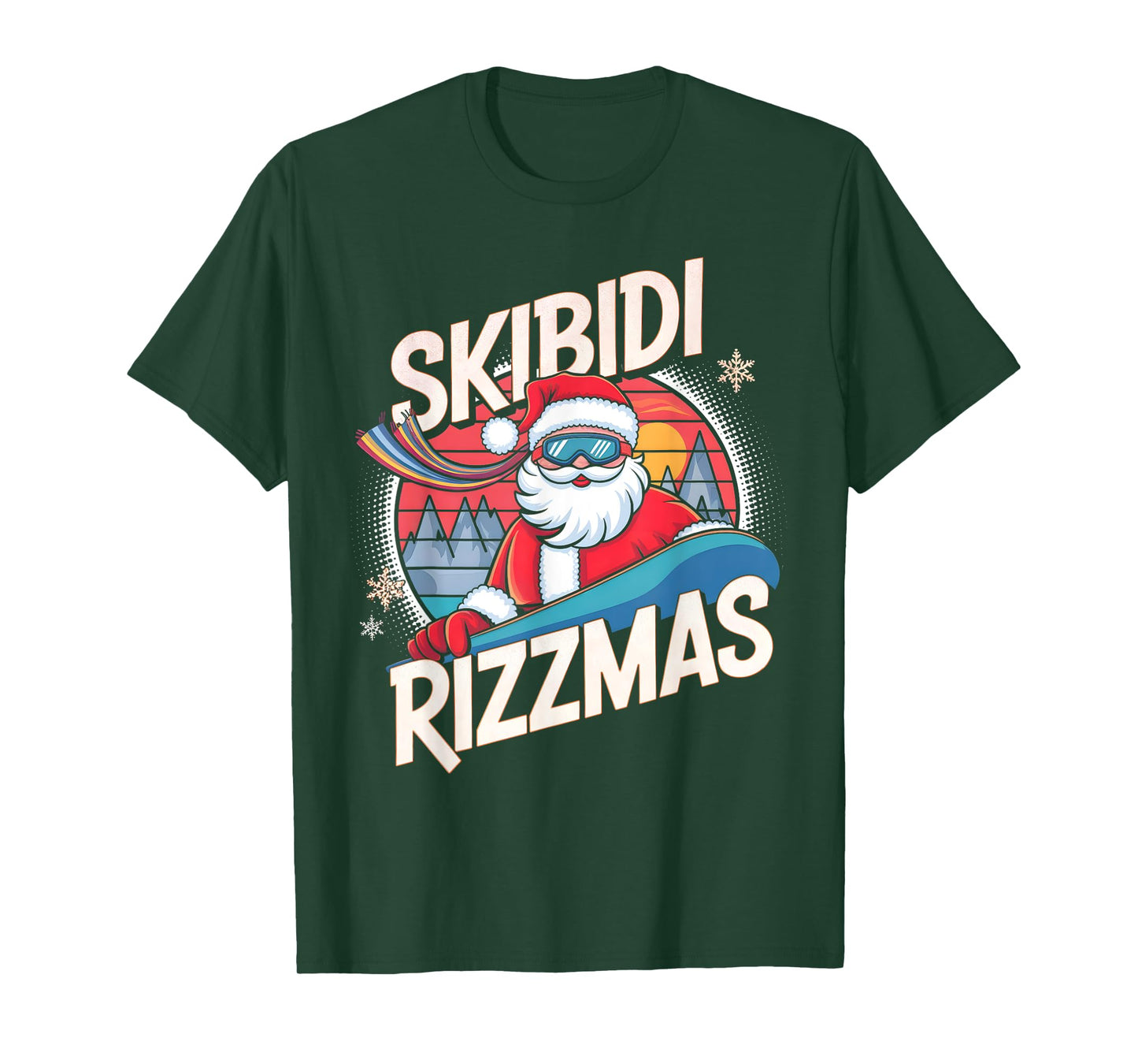 Skibidi Rizzmas Funny Santa Snowboarding Xmas Christmas T-Shirt
