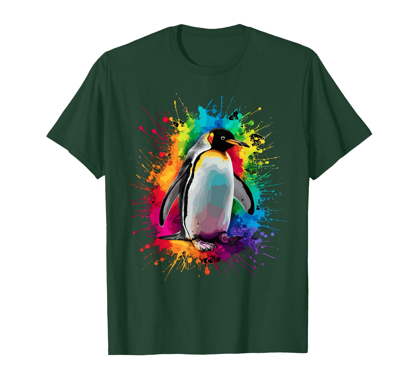 Colorful Paint Splash Penguin Animal Art Graphic T-Shirt