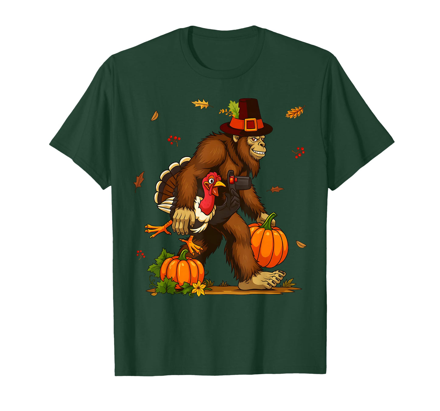 Bigfoot Pilgrim Turkey Pumpkin Thanksgiving Day Boys Men T-Shirt