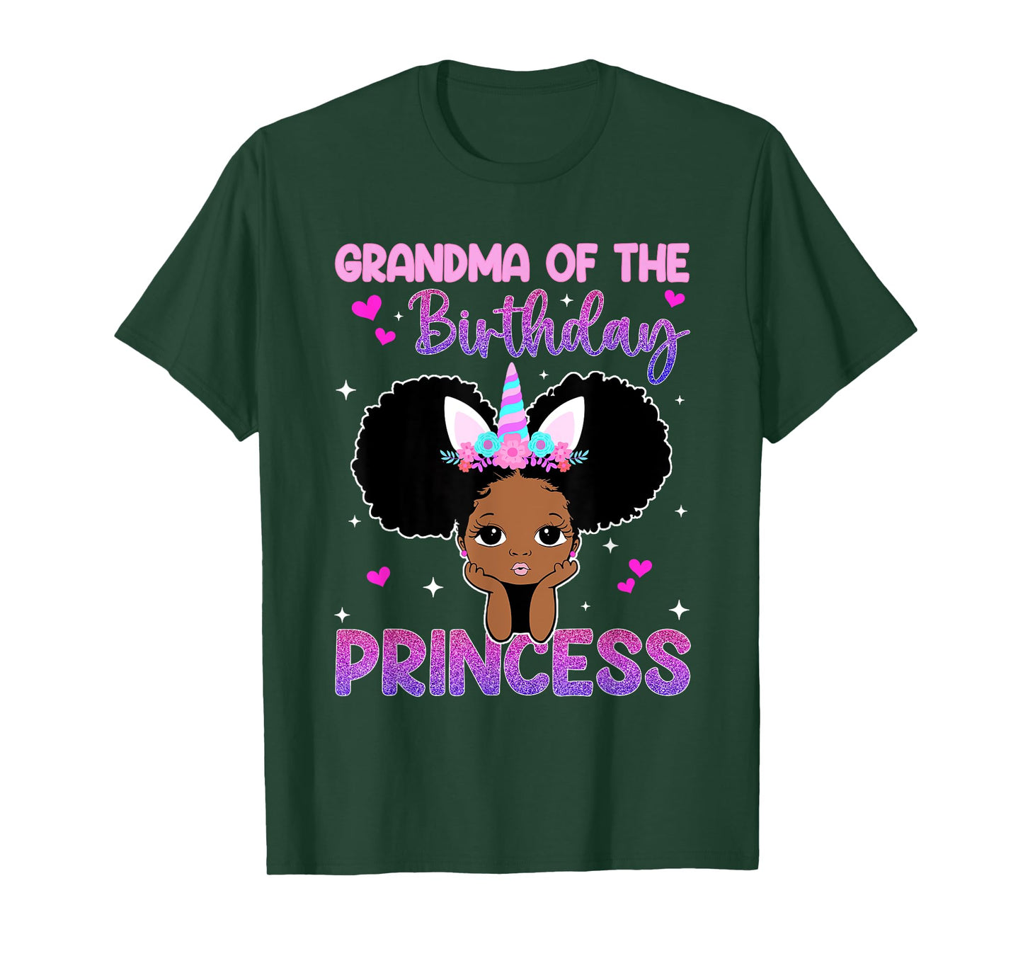 Grandma Of The Birthday Princess Melanin Black Girl Unicorn T-Shirt
