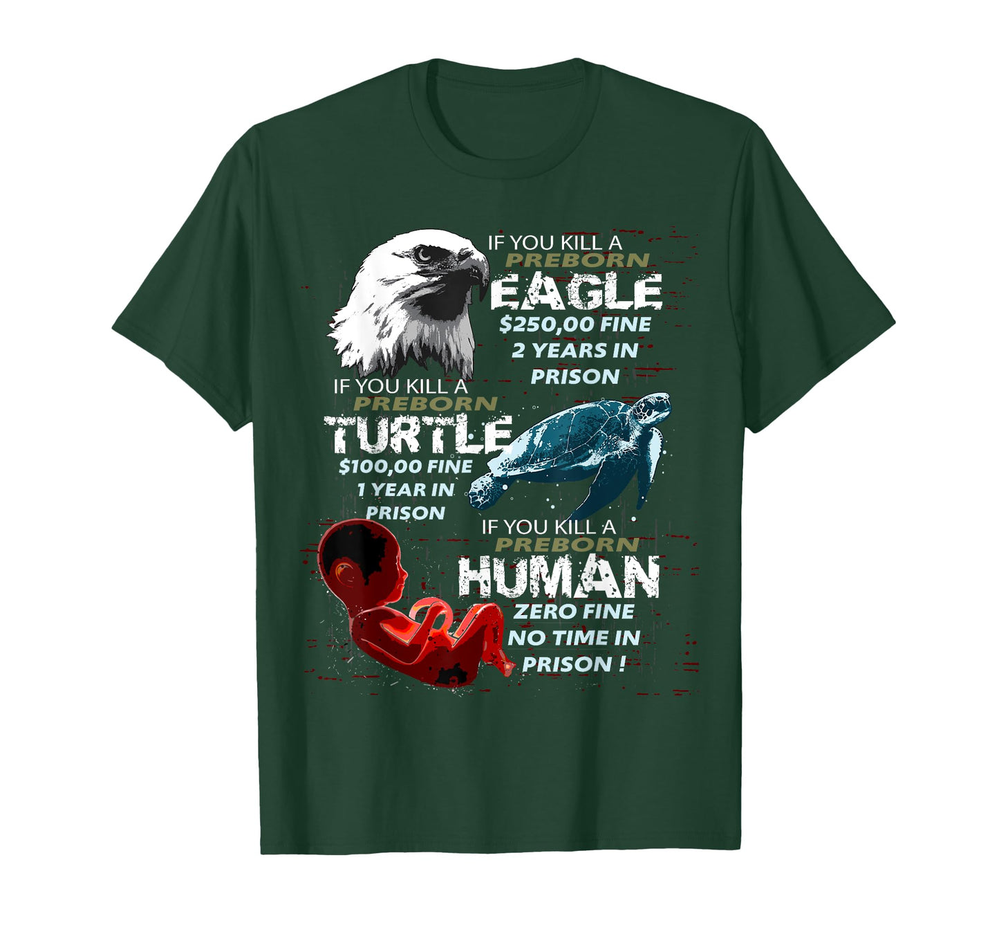 Pro-Life Anti-Abortion T Shirt Eagle Turtle Human Women Men T-Shirt