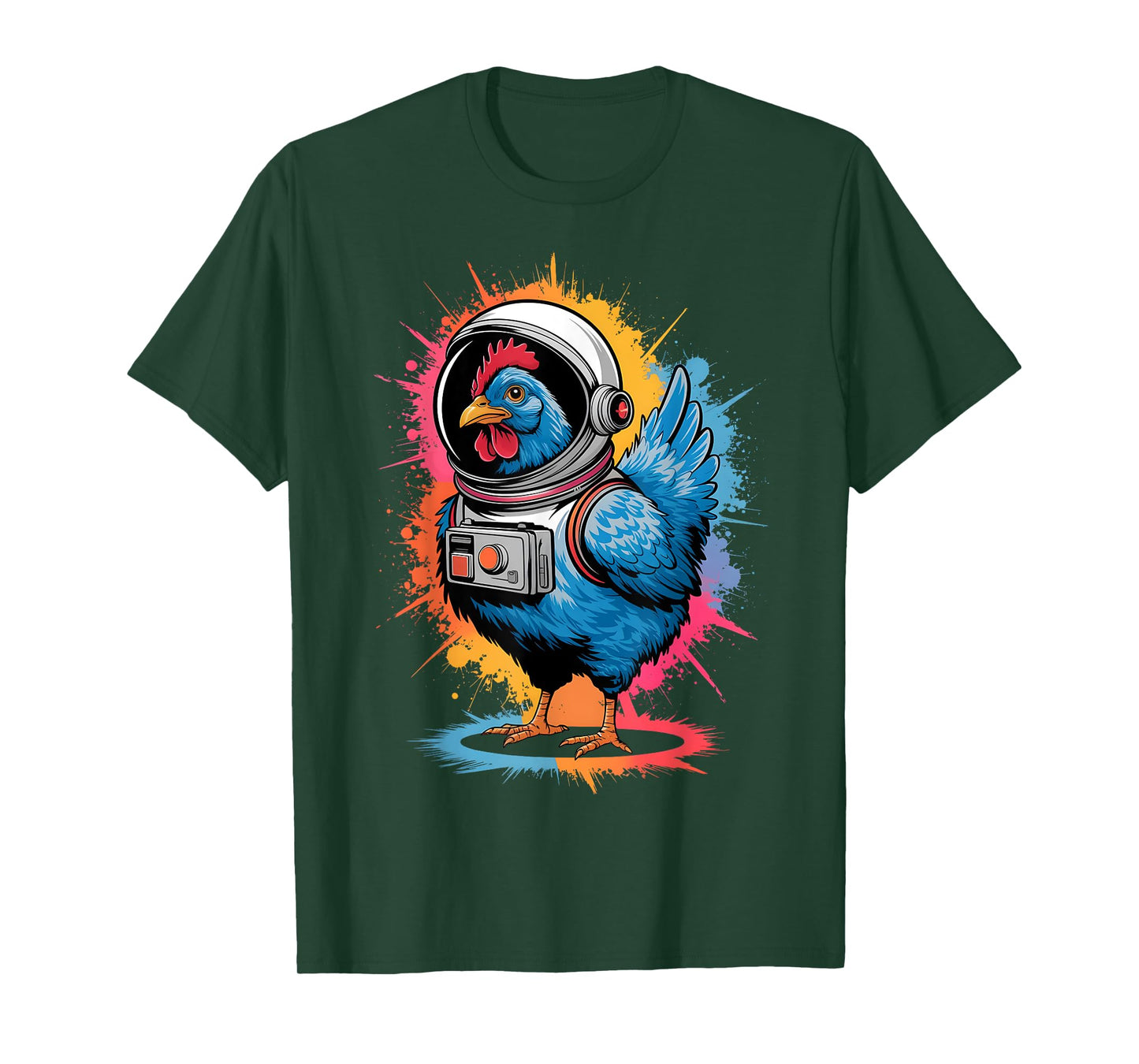 Funny Chicken Graphic Astronaut Chicken Unisex-Adults, Unisex-Kids Chicken Lover T-Shirt Black Small Classic Fit Imported Cotton, Polyester Short Sleeve T-Shirt