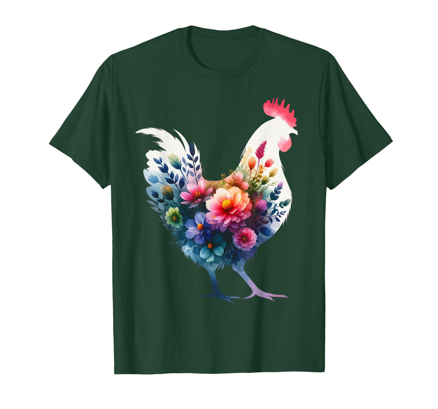 Chicken Floral Art Graphic Women Farm Chicken Lover Colorful T-Shirt