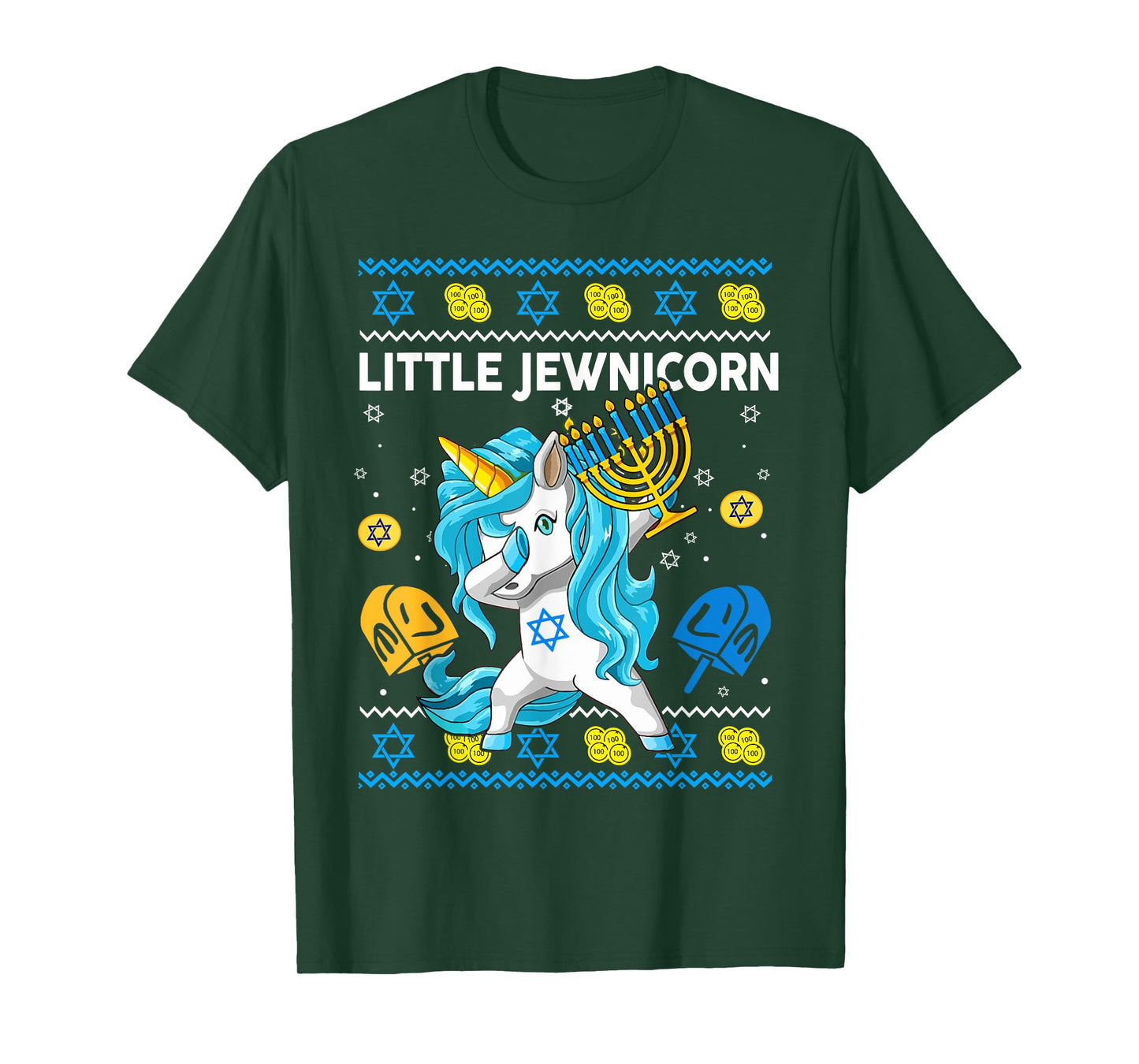 Ugly Hanukkah Sweater Little Jewnicorn Unicorn Toddler Girl T-Shirt