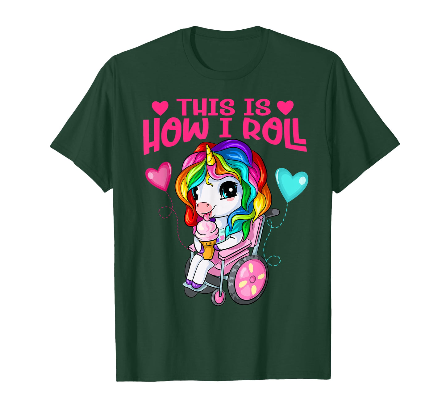 Cute Ice Cream Eating Unicorn Girl In Wheelchair T-Shirt