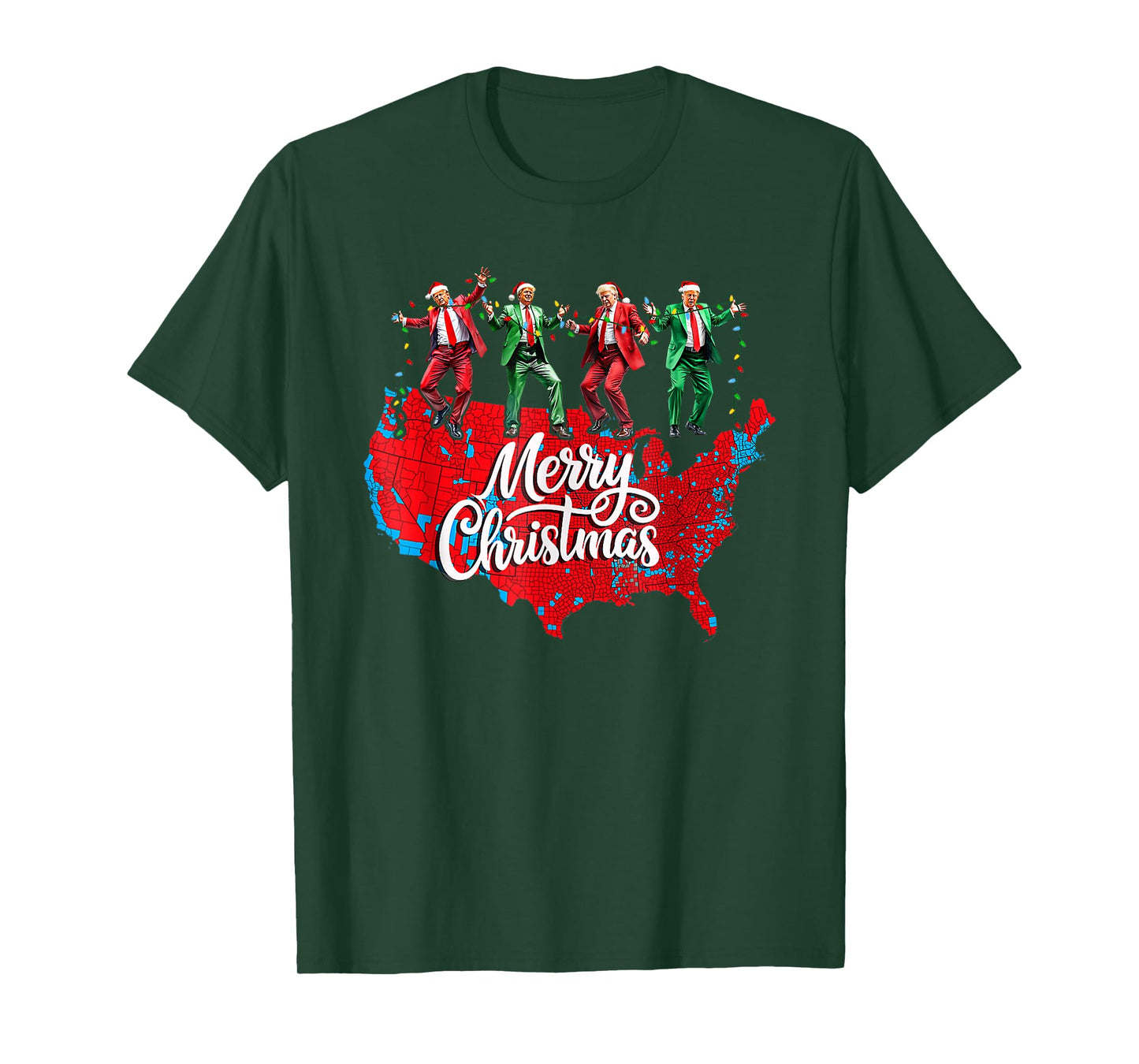 Trump Election Map Merry Christmas Holiday Santa Hat Xmas T-Shirt