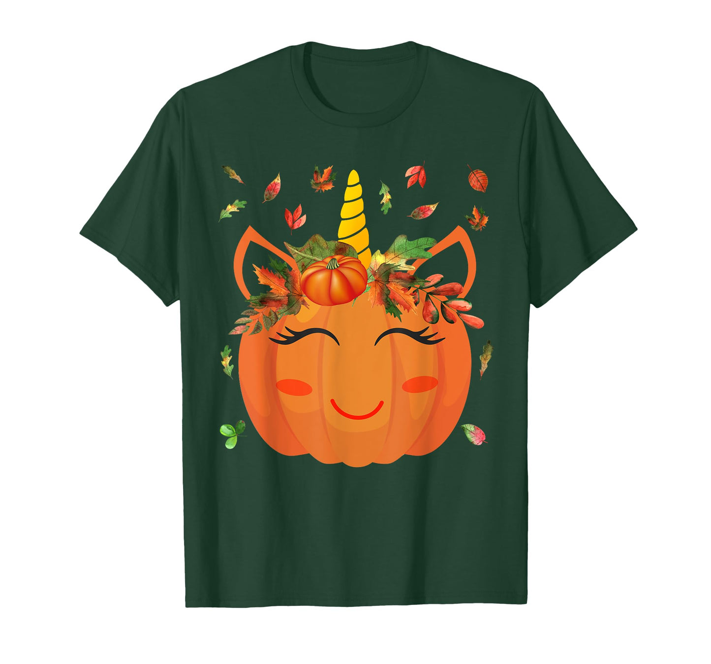 Cute Unicorn Pumpkin for Kids Halloween Thanksgiving T-Shirt