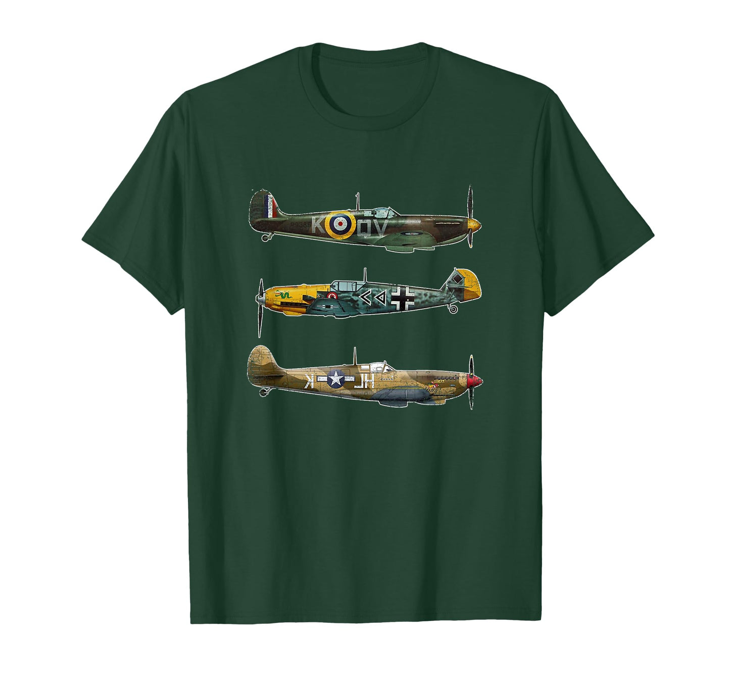 WW2 Planes Warbirds P51 Mustang Spitfire Messerschmitt T-Shirt