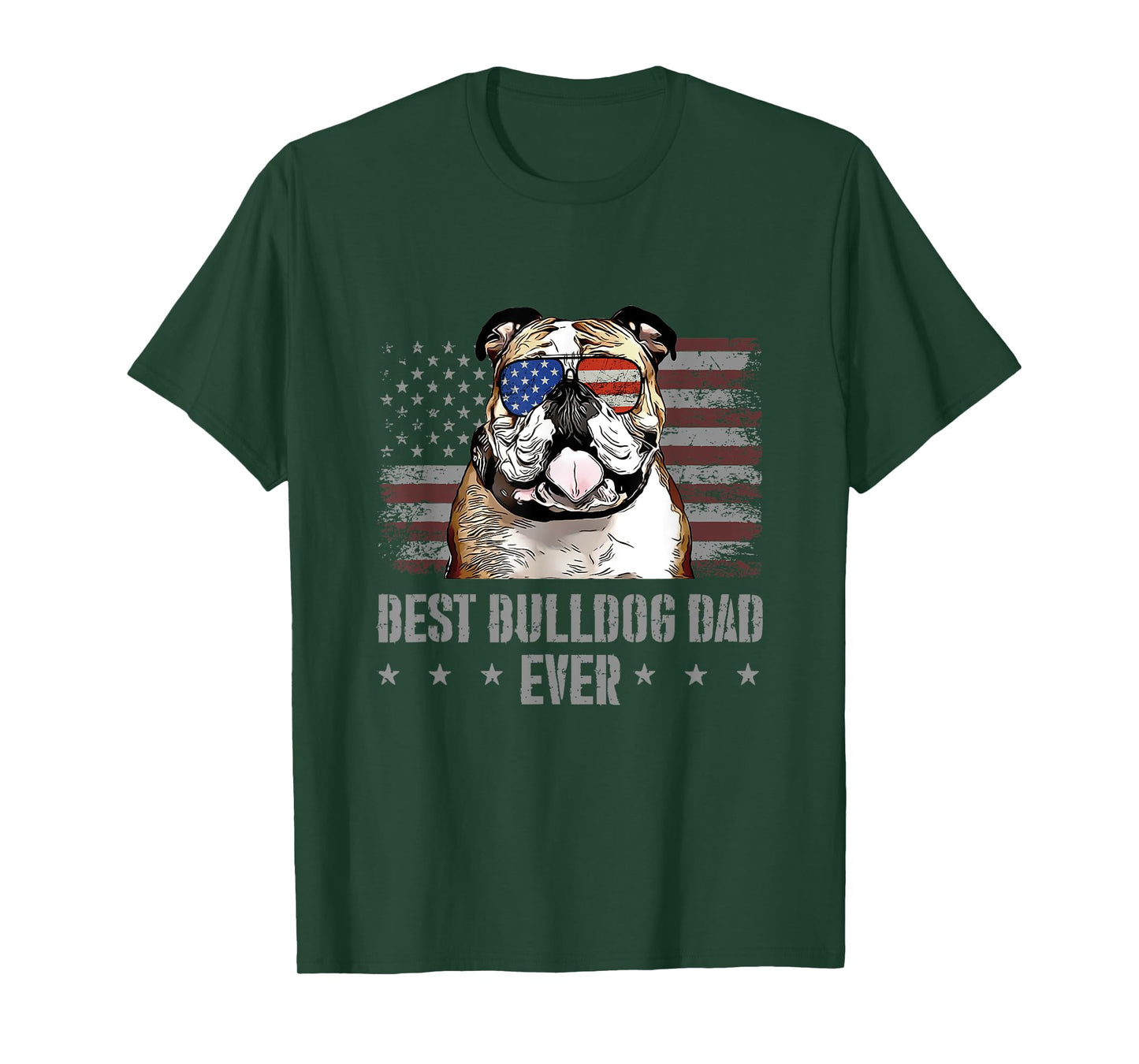 Bulldog Best Dog Dad Ever Retro USA American Flag T-Shirt