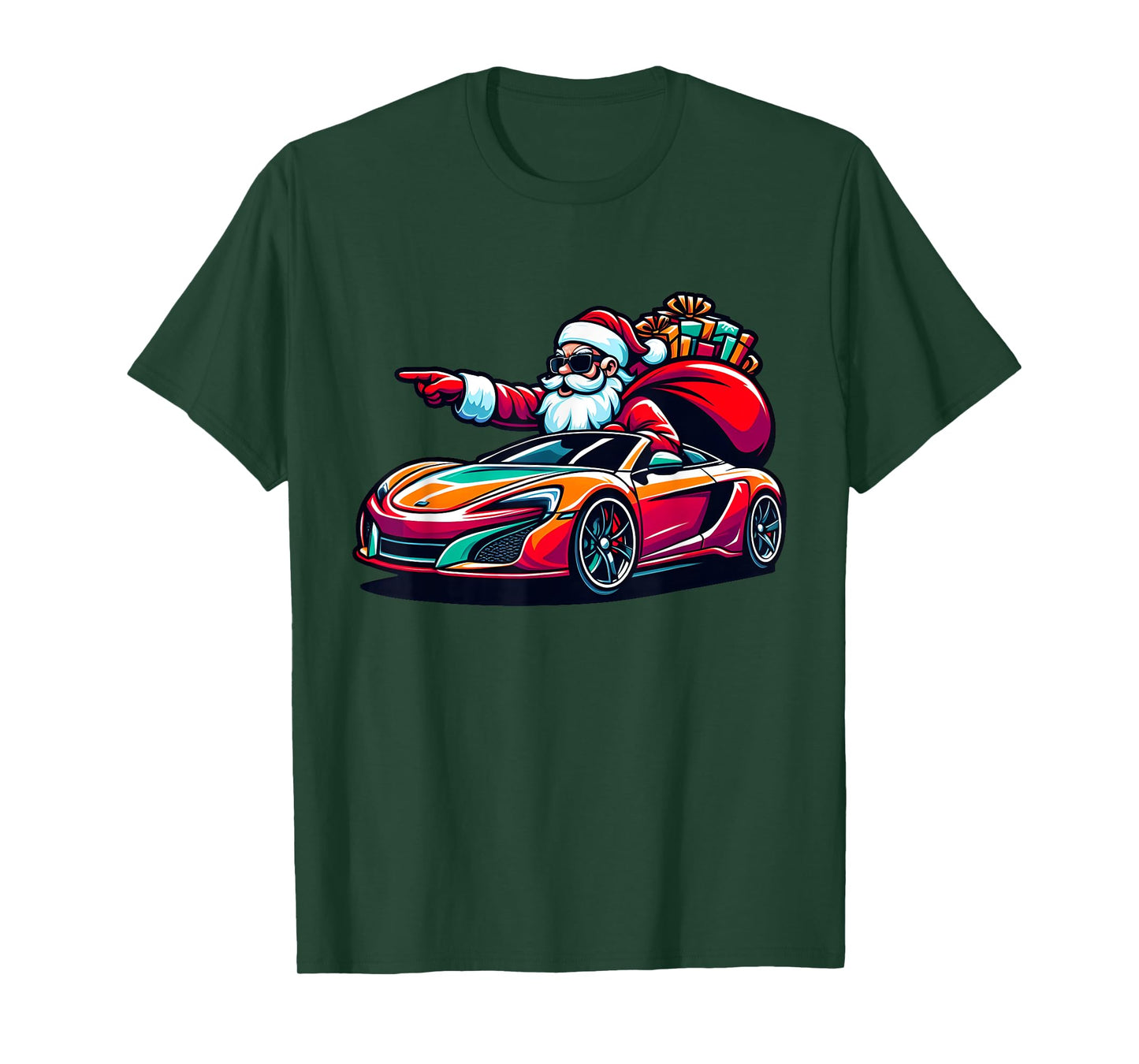 Funny Christmas Santa Claus Driving Sport Car Xmas Pajama T-Shirt