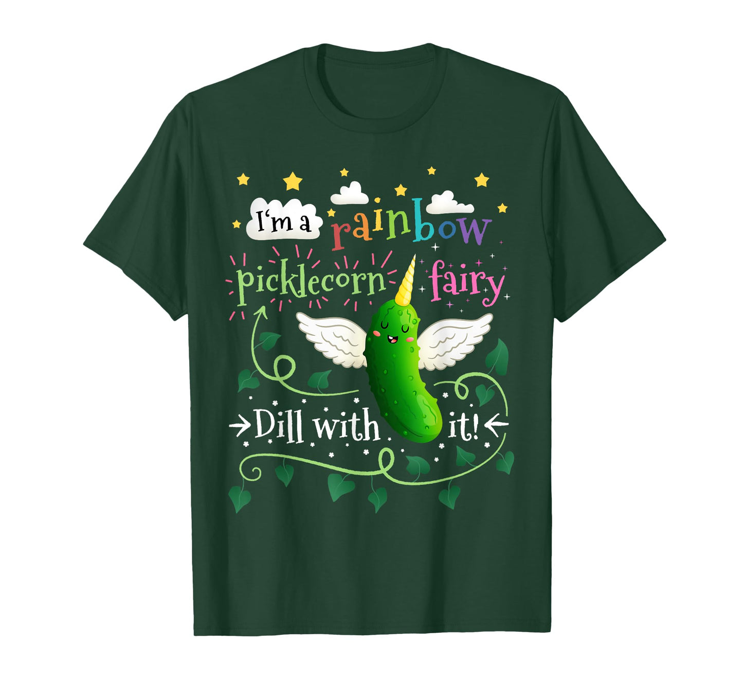 Rainbow Pickle Unicorn Picklecorn Fairy Funny Dill With It T-Shirt