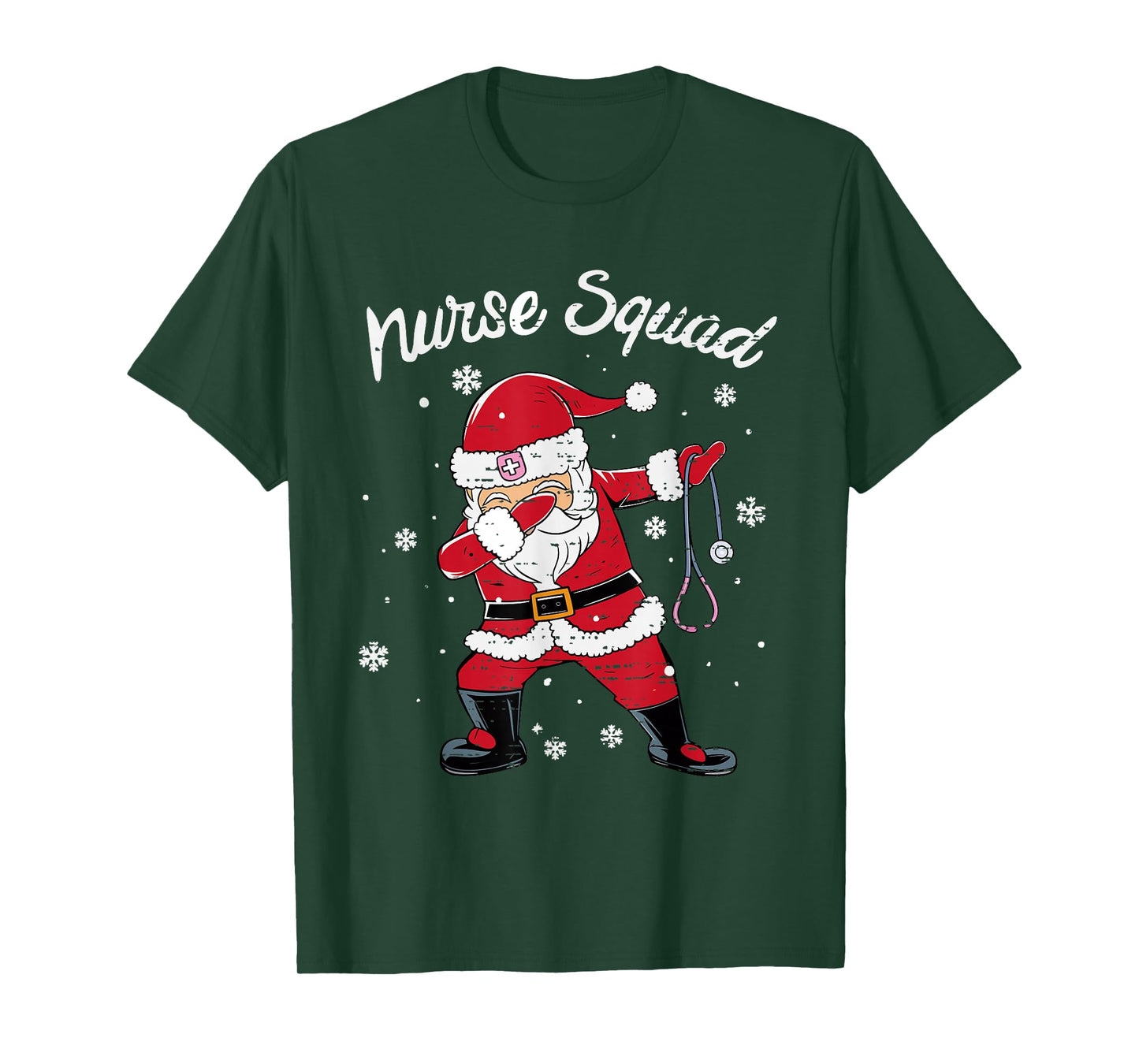 Nurse Squad Scrub Tops Dabbing Santa Christmas Stethoscope T-Shirt