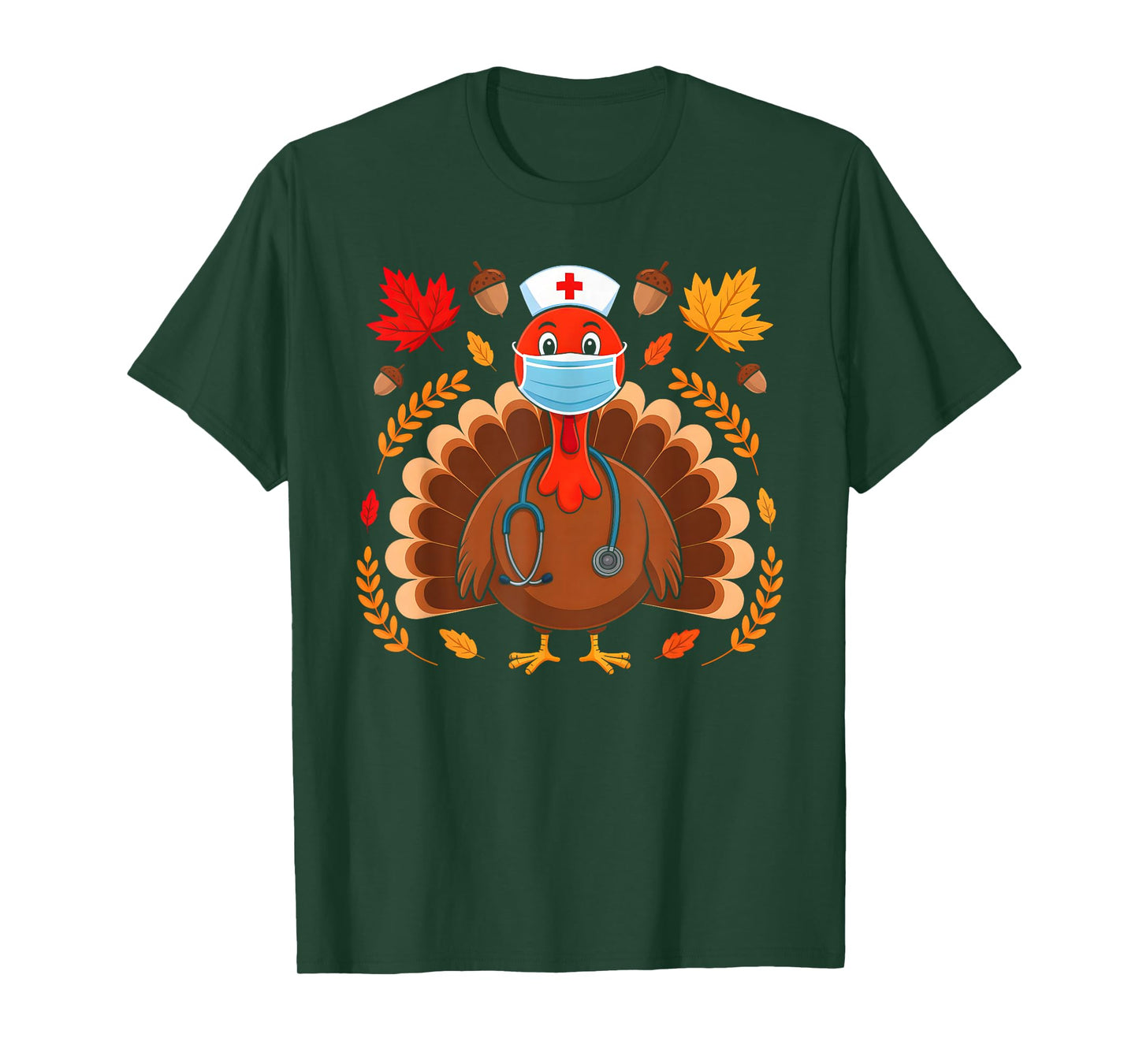 Turkey Nurse Thanksgiving Scrub Tops Women Nursing Holiday T-Shirt