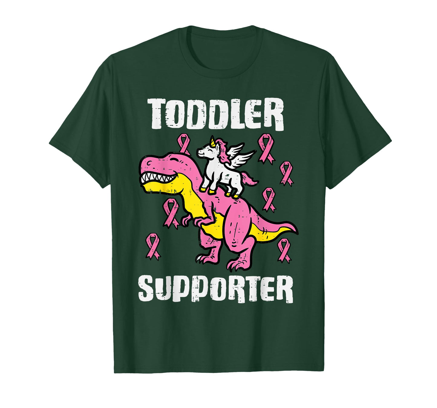 Unicorn Dino Toddler Supporter Breast Cancer Awareness Girl T-Shirt