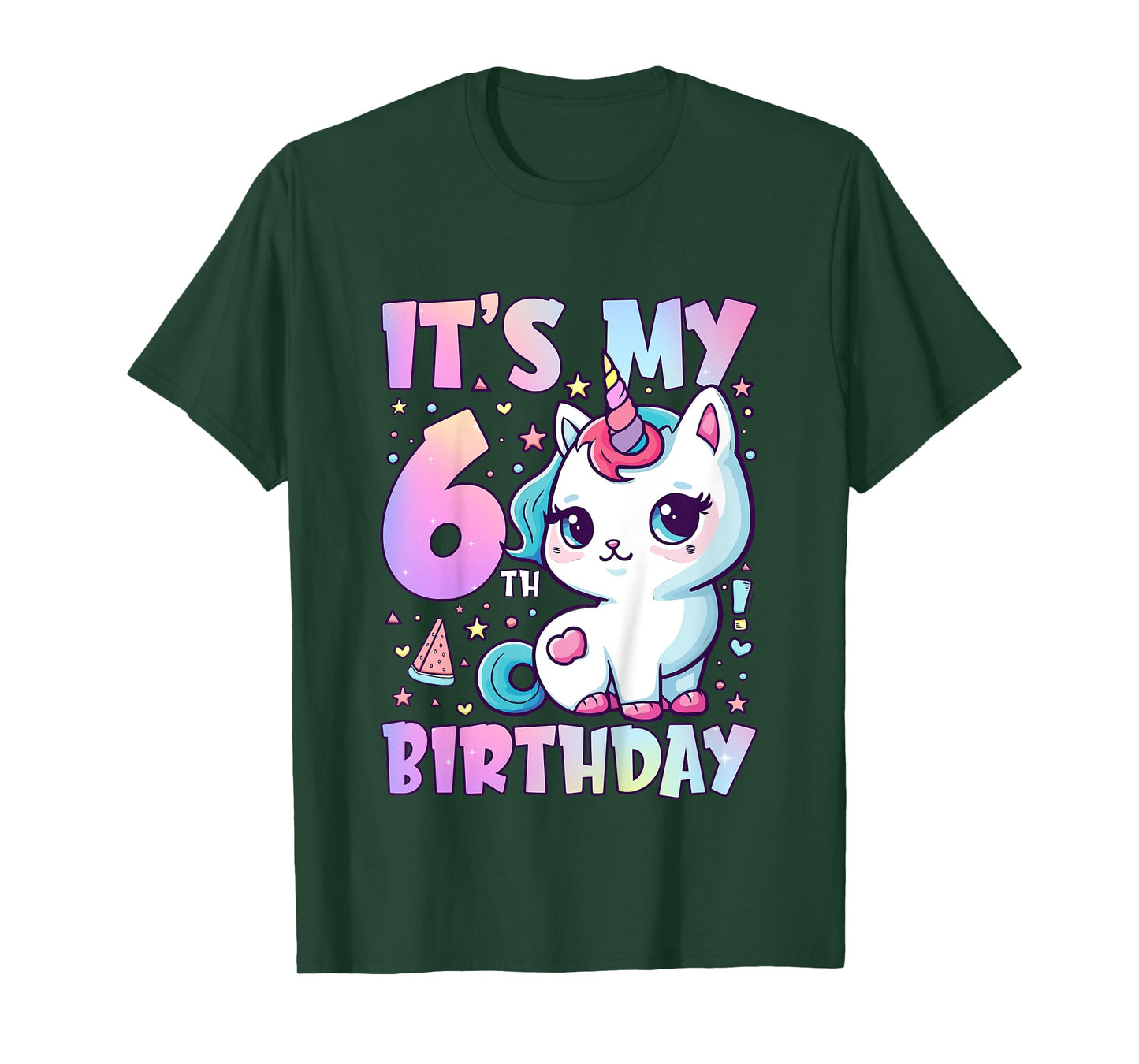 6th Birthday Shirt Girl Six 6 Year Old Cat Unicorn Birthday T-Shirt