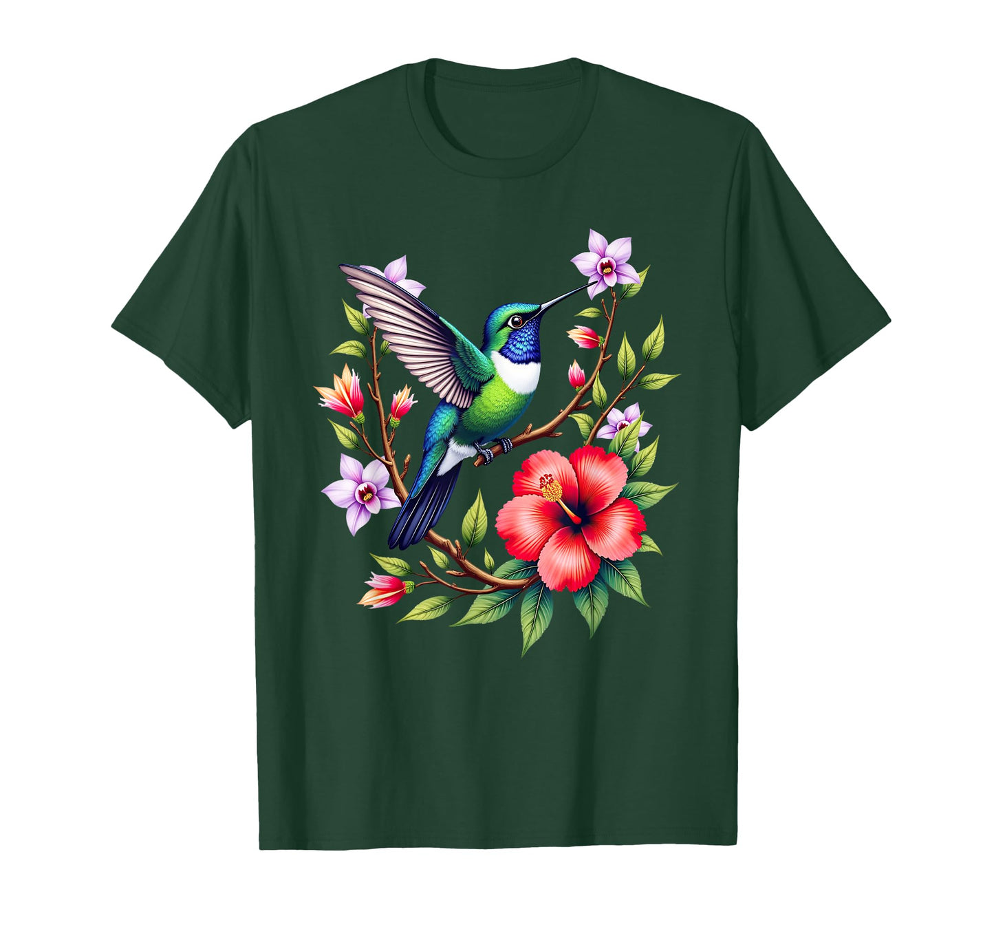 Hummingbird Lovers Colorful Floral Hummingbird T-Shirt