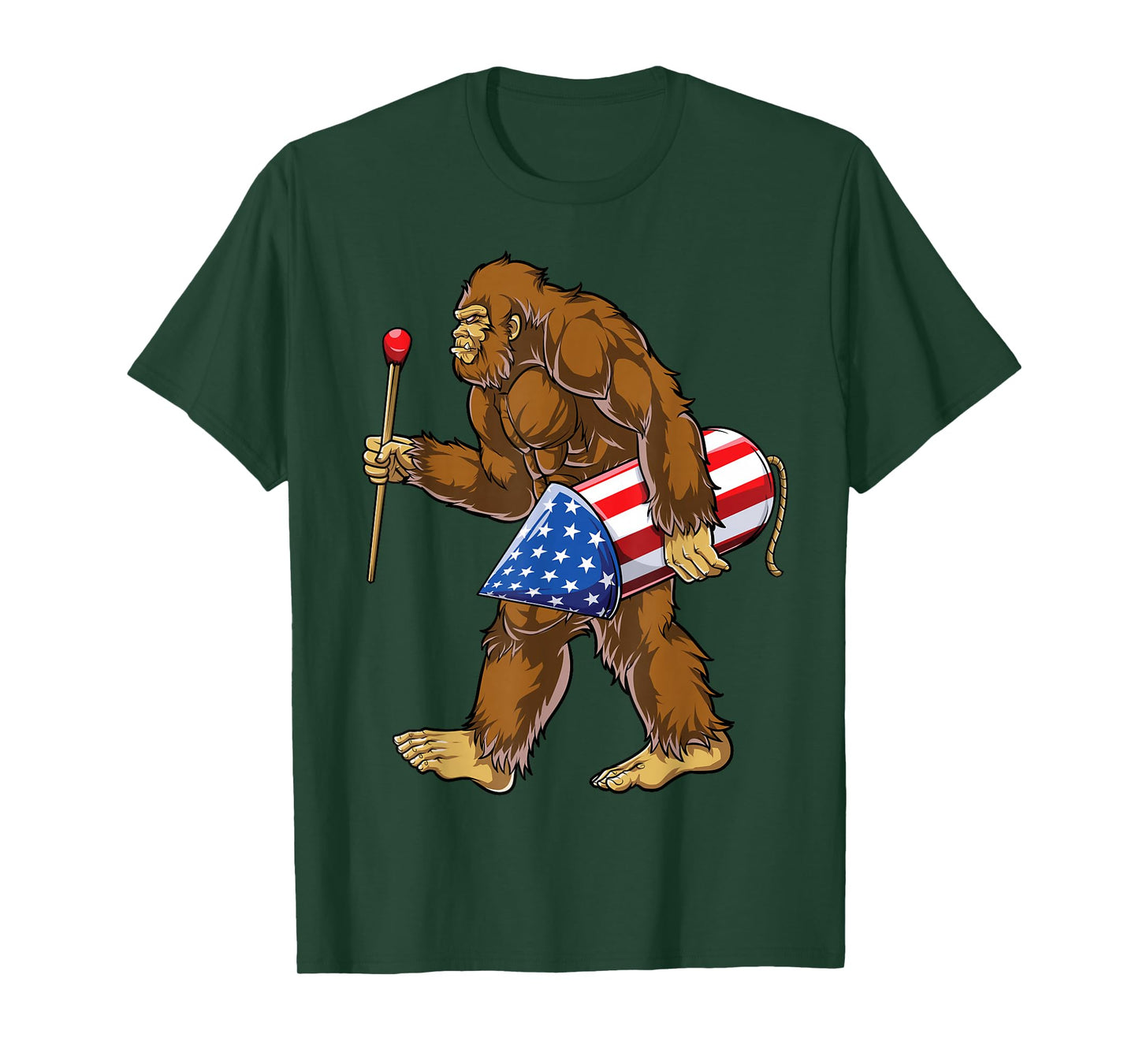 Bigfoot Fireworks 4th of July Men Sasquatch American Flag US T-Shirt