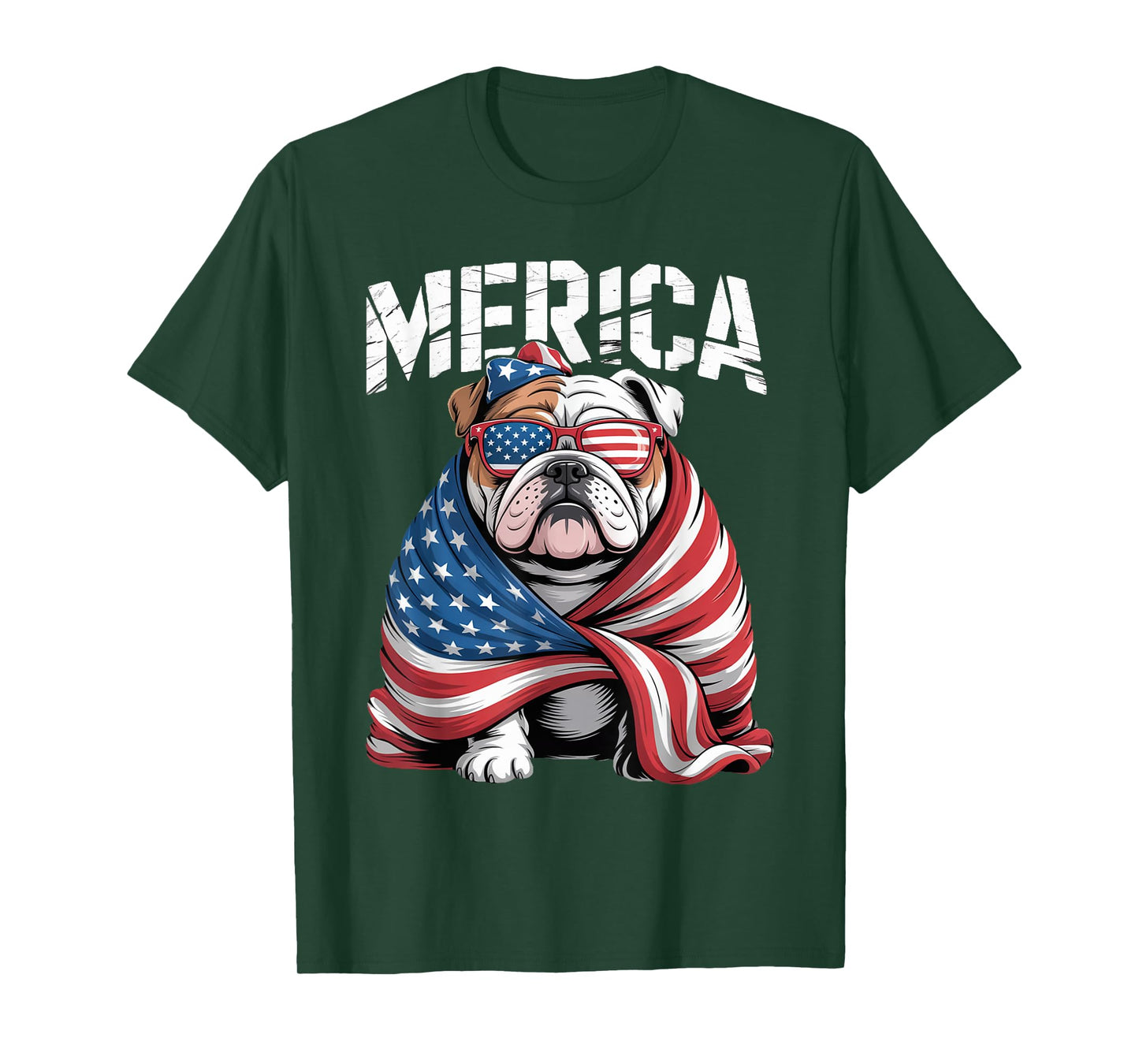 Merica English Bulldog Patriotic American Flag 4th Of July T-Shirt