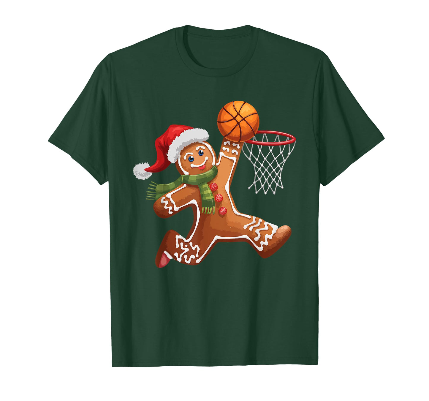 Gingerbread Playing Basketball Christmas Player Kids Family T-Shirt
