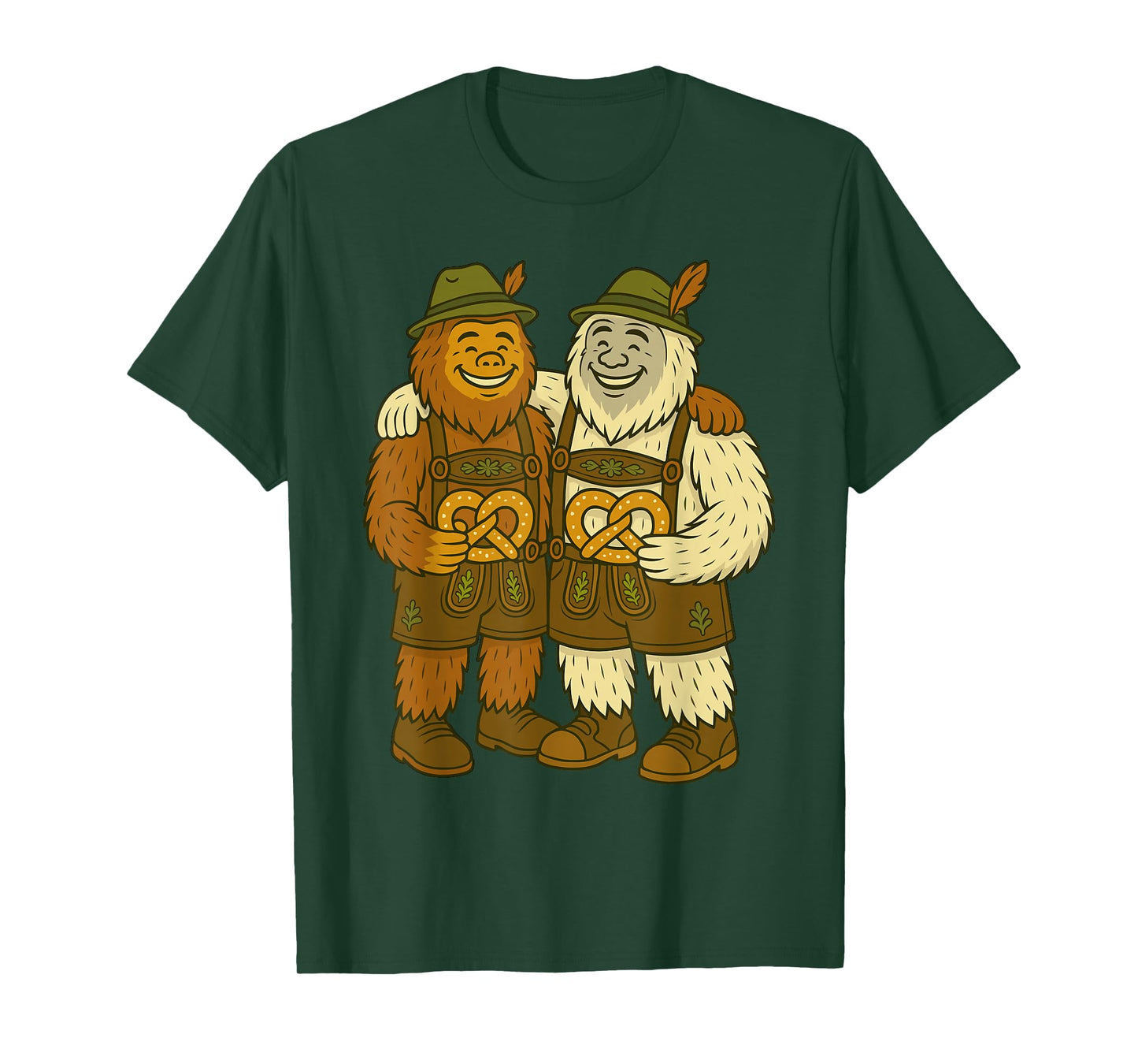 Funny Oktoberfest German Bigfoot Yeti Kids Lederhose Pretzel T-Shirt