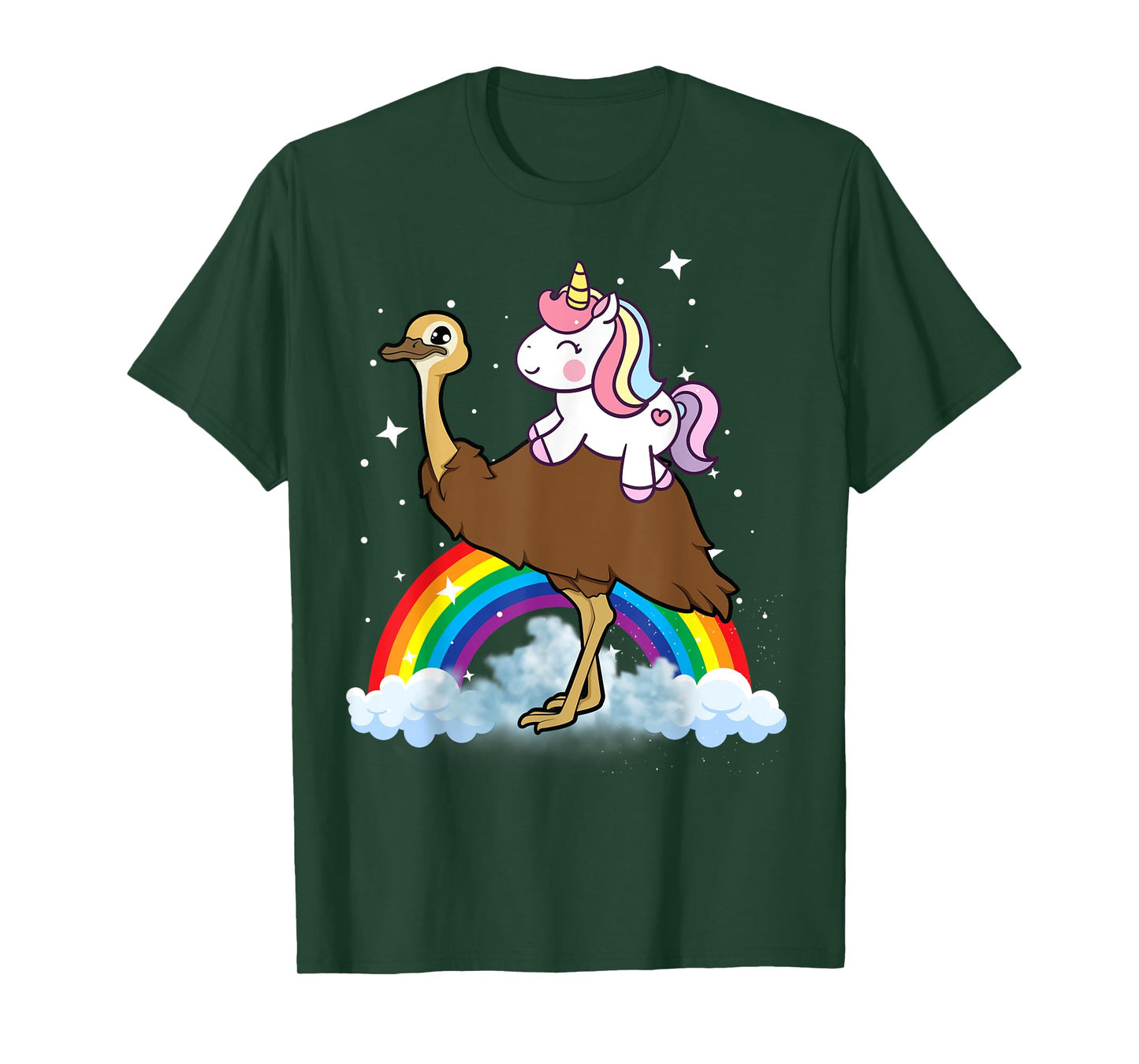 Unicorn Riding Emu Boys Girls Men Women Kids Teens Rainbow T-Shirt