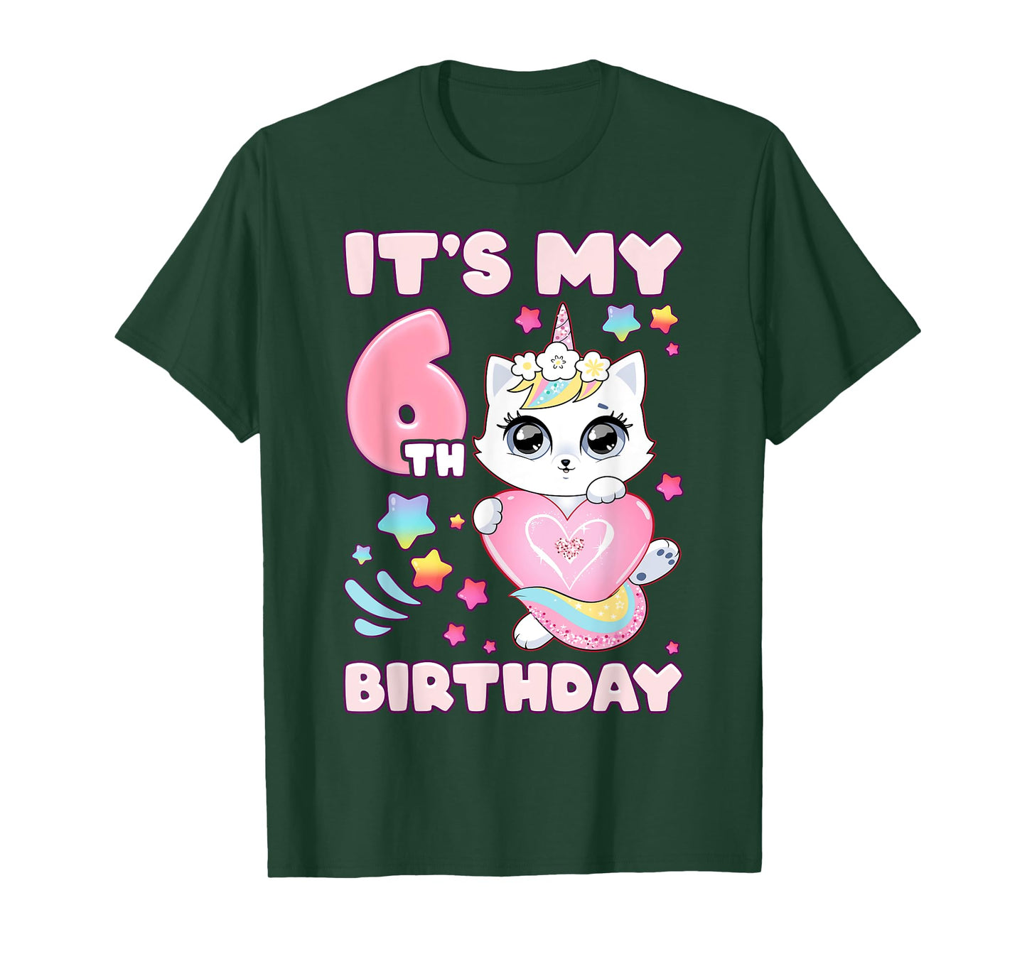 Birthday girl 6 years old, cat, unicorn, 6th birthday T-Shirt