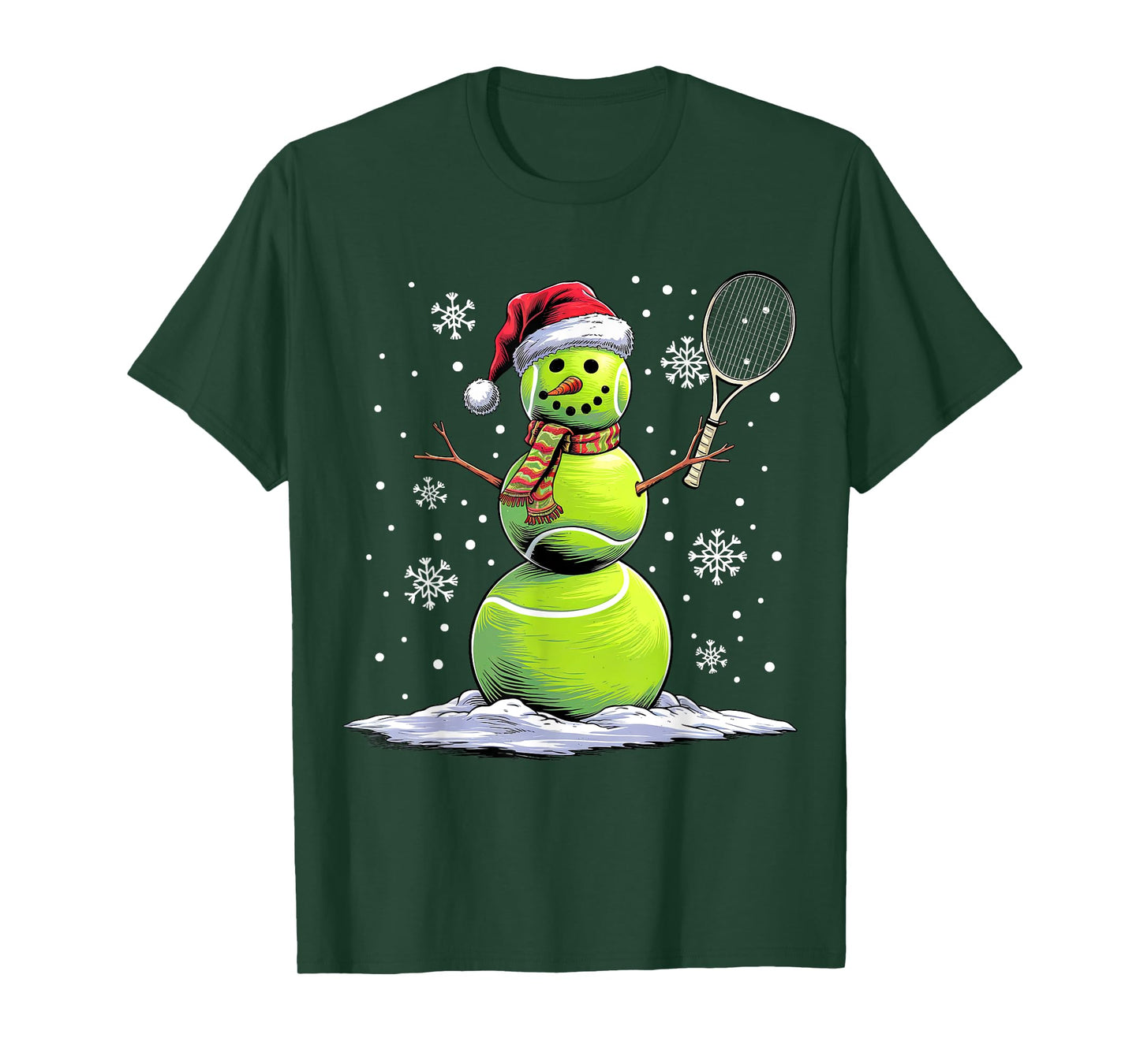 Tennis Snowman Tennis Player Santa Hat Christmas Funny T-Shirt