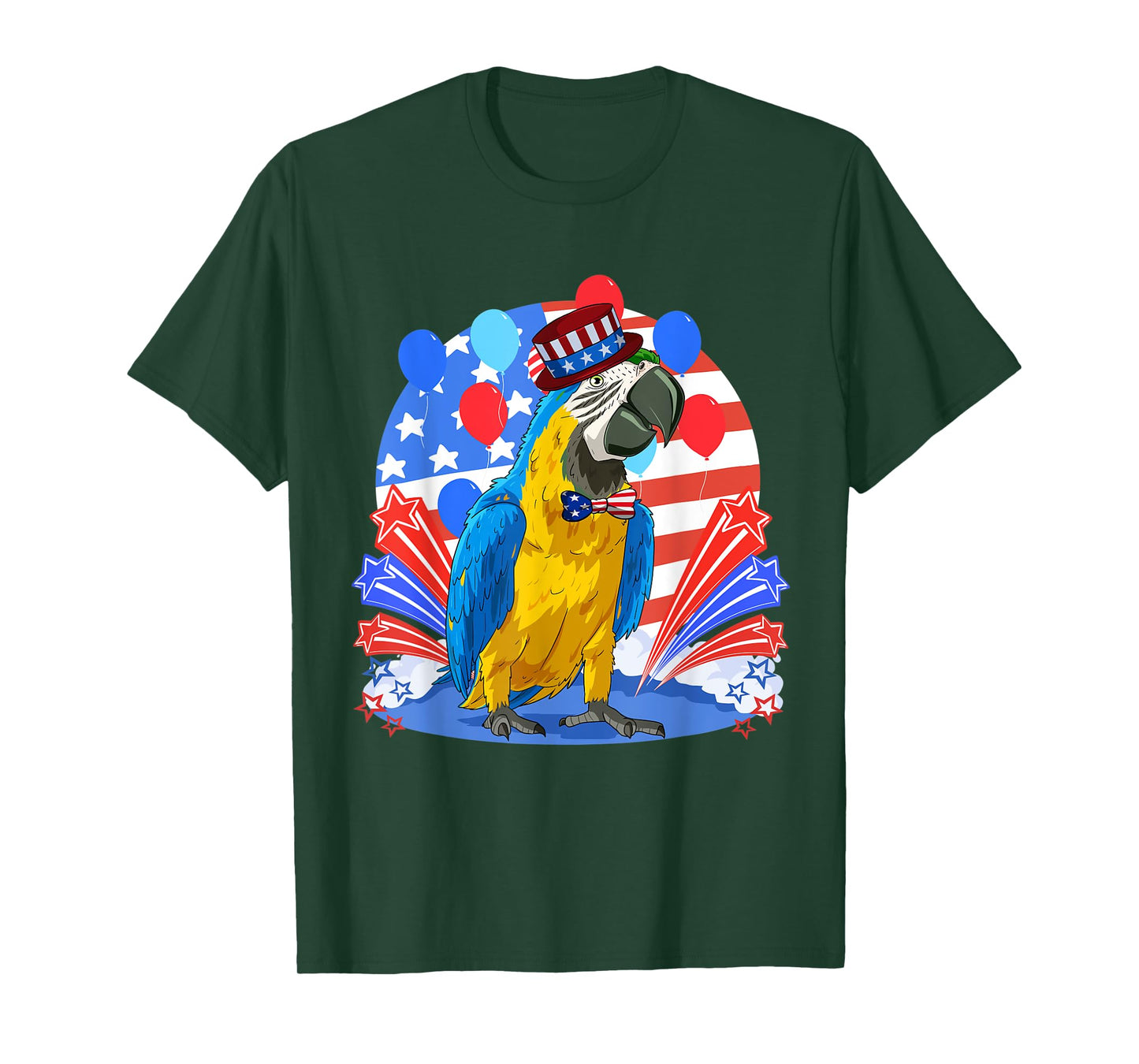 Blue And Yellow Macaw Merica 4th of July American Flag Women Kids Men T-Shirt