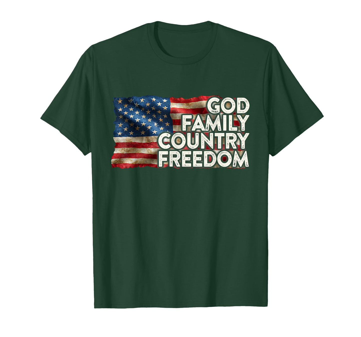God Family Country Freedom 4th July USA Flag Christian T-Shirt