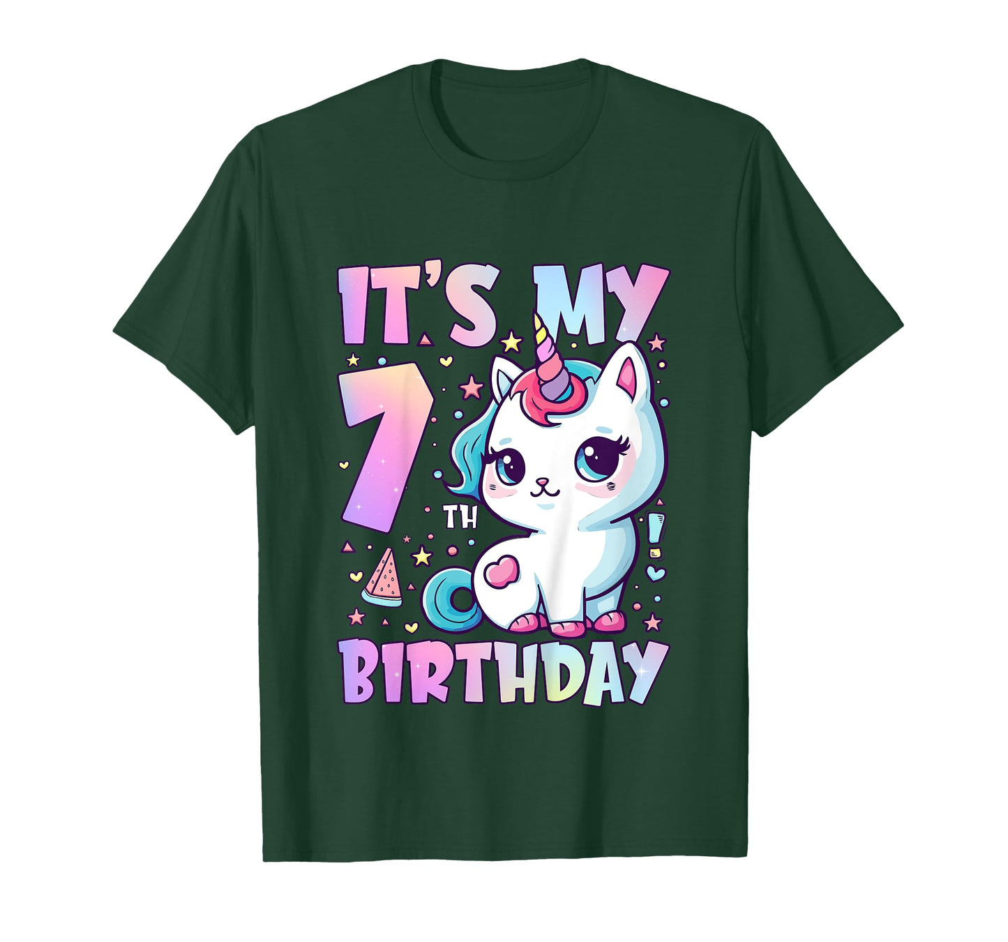 7th Birthday Shirt Girl Seven Year Old Cat Unicorn Birthday T-Shirt