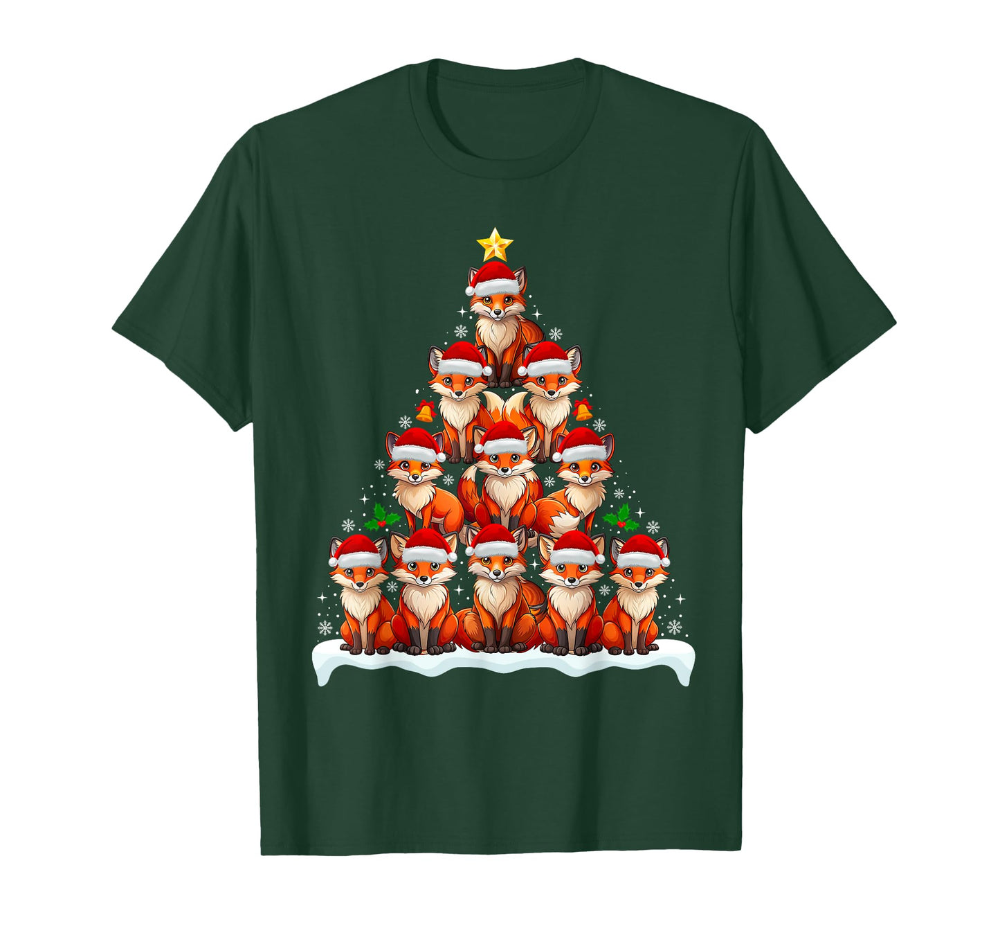 Fox Christmas Tree Lights Funny Xmas Family Men Women T-Shirt