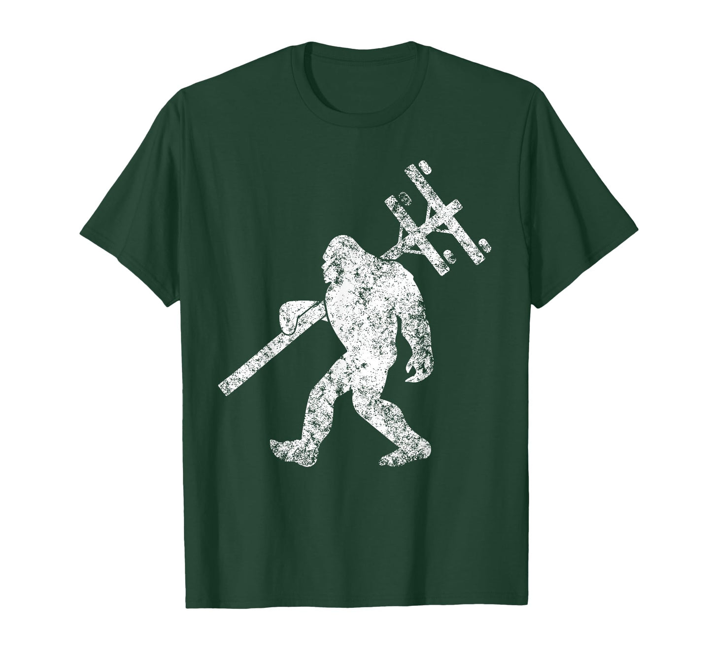 Lineman funny bigfoot hanging Electricity column electrician T-Shirt