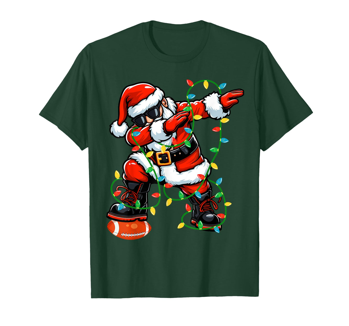 Dabbing Santa Football Christmas Lights Xmas Football Player T-Shirt