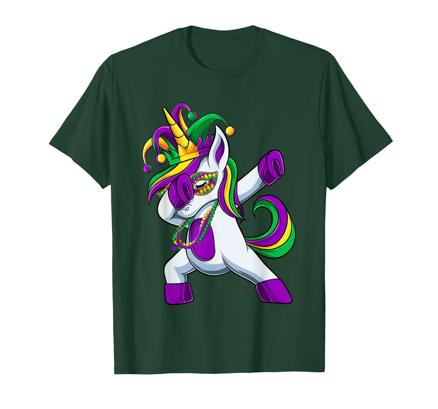 Dabbing Jester Unicorn Mardi Gras Shirt, Kids Girls T-Shirt