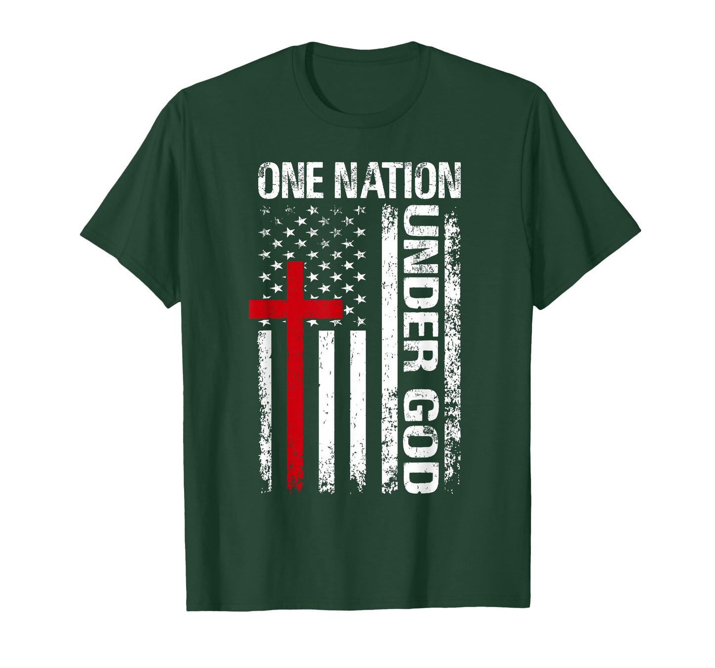 One Nation Under Vintage God Cross Christian American Flag T-Shirt