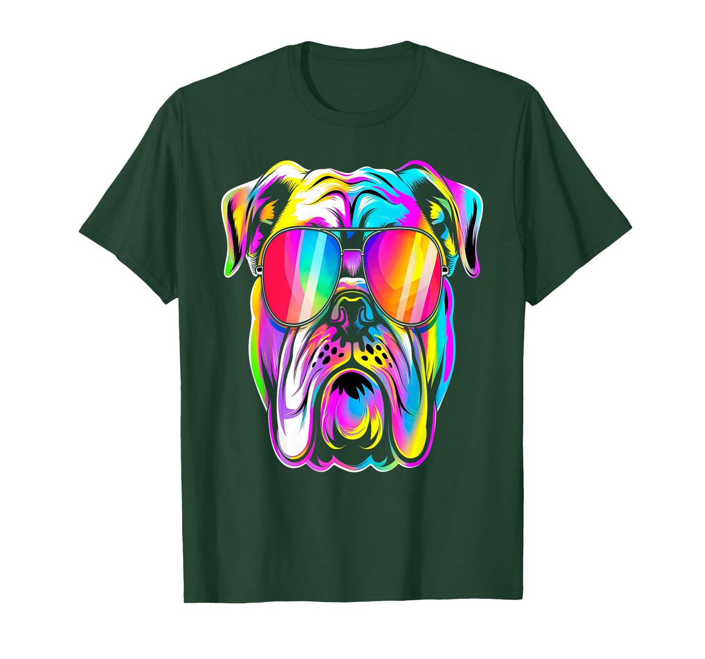 Colorful Bulldog Sunglasses Cool Dog T-Shirt