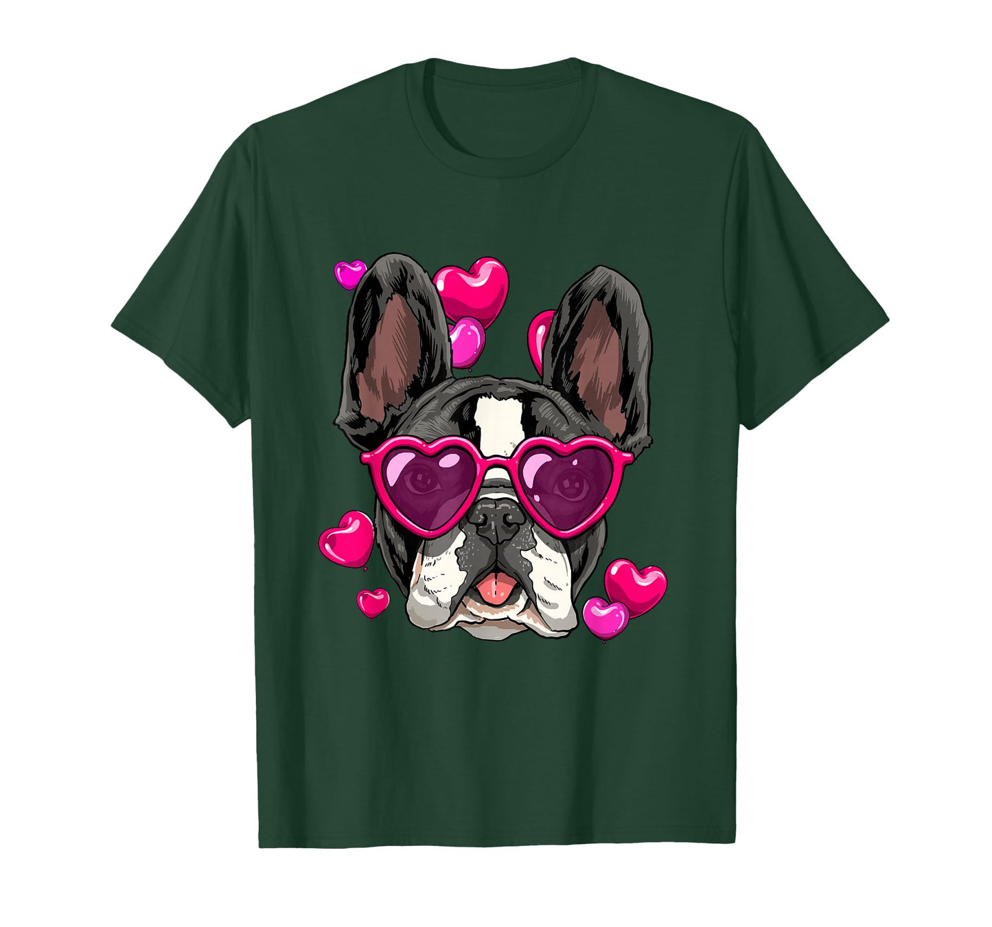 Valentine's Day French Bulldog With Heart Glasses Frenchie T-Shirt