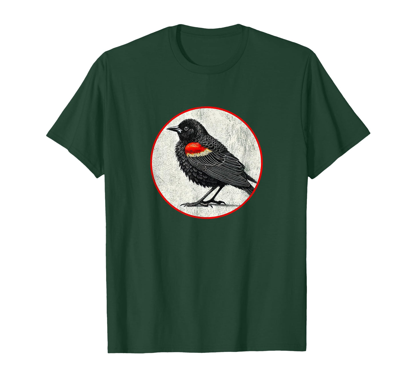 Colorful Retro Red-Winged Blackbird Bird Design T-Shirt