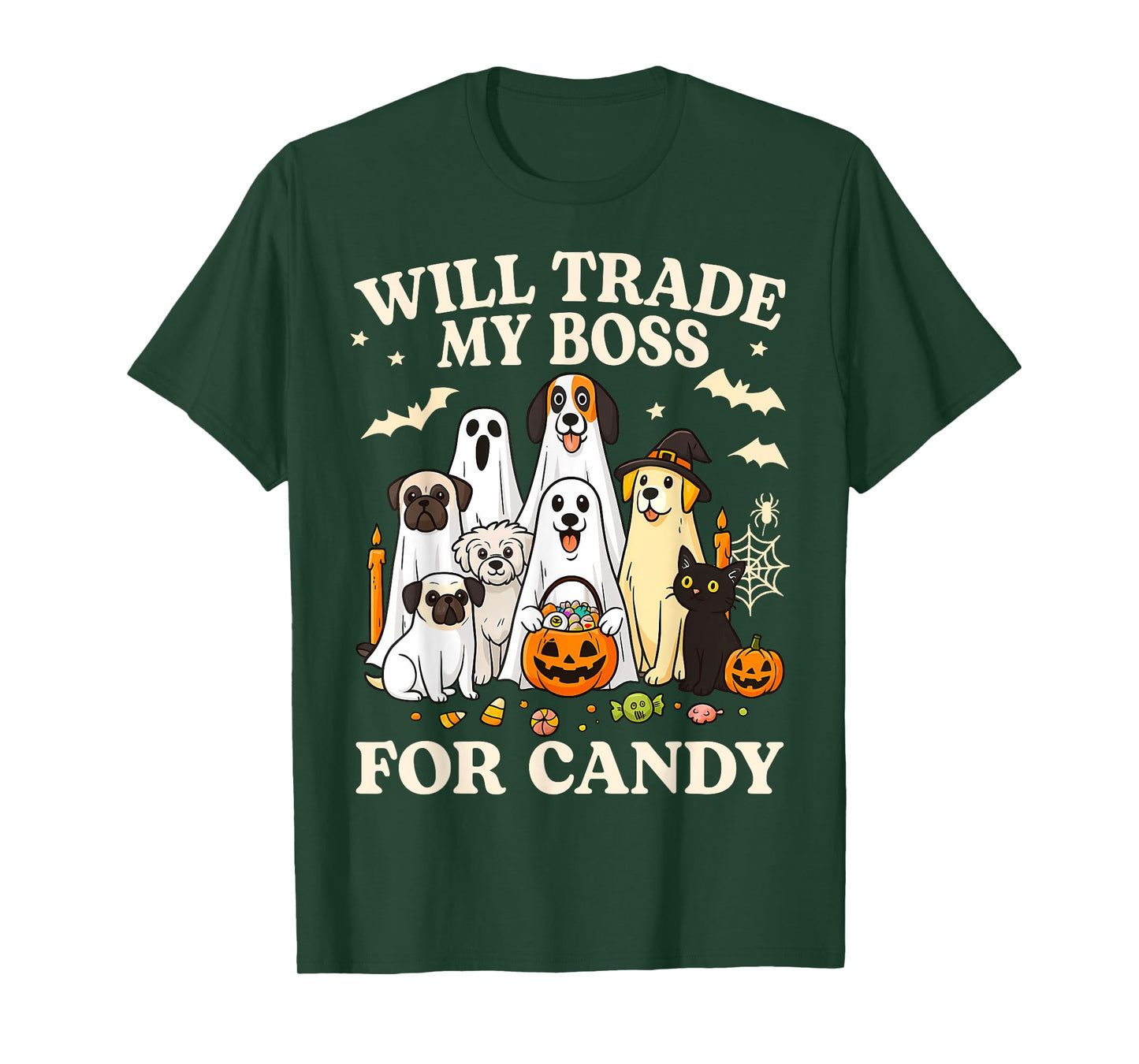 Will Trade My Boss For Candy Halloween Dogs Ghost Pumpkins T-Shirt