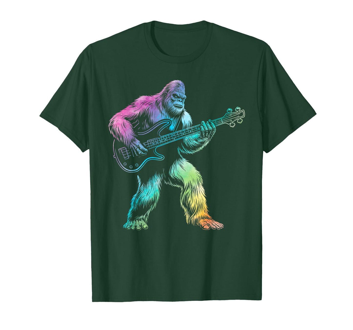 Bigfoot playing bass guitar men women guitarist tie dye T-Shirt