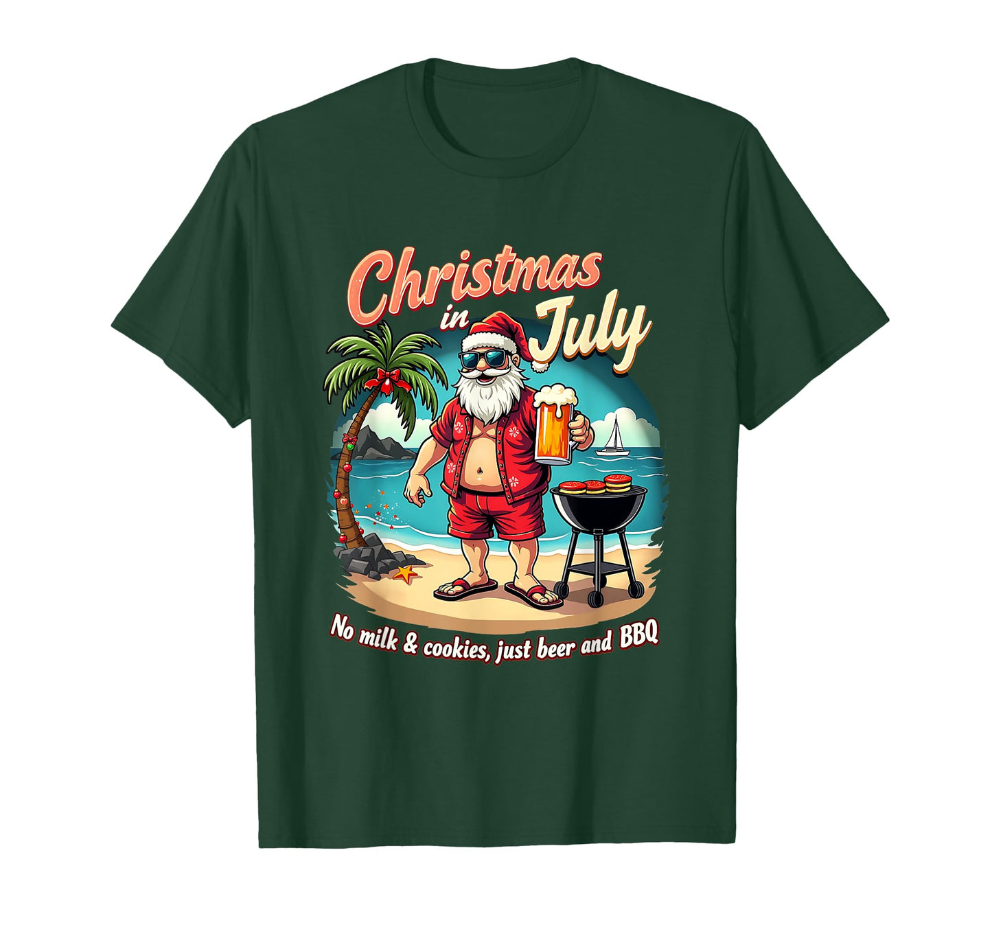 Christmas In July Funny Santa No Milk Cookies Just BBQ T-Shirt