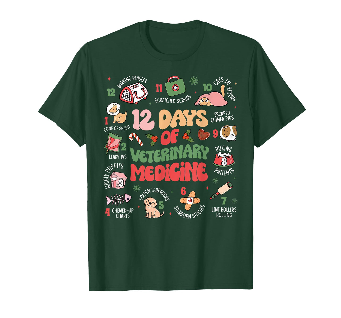 Funny Christmas Vet Tech 12 days of Veterinary Medicine T-Shirt